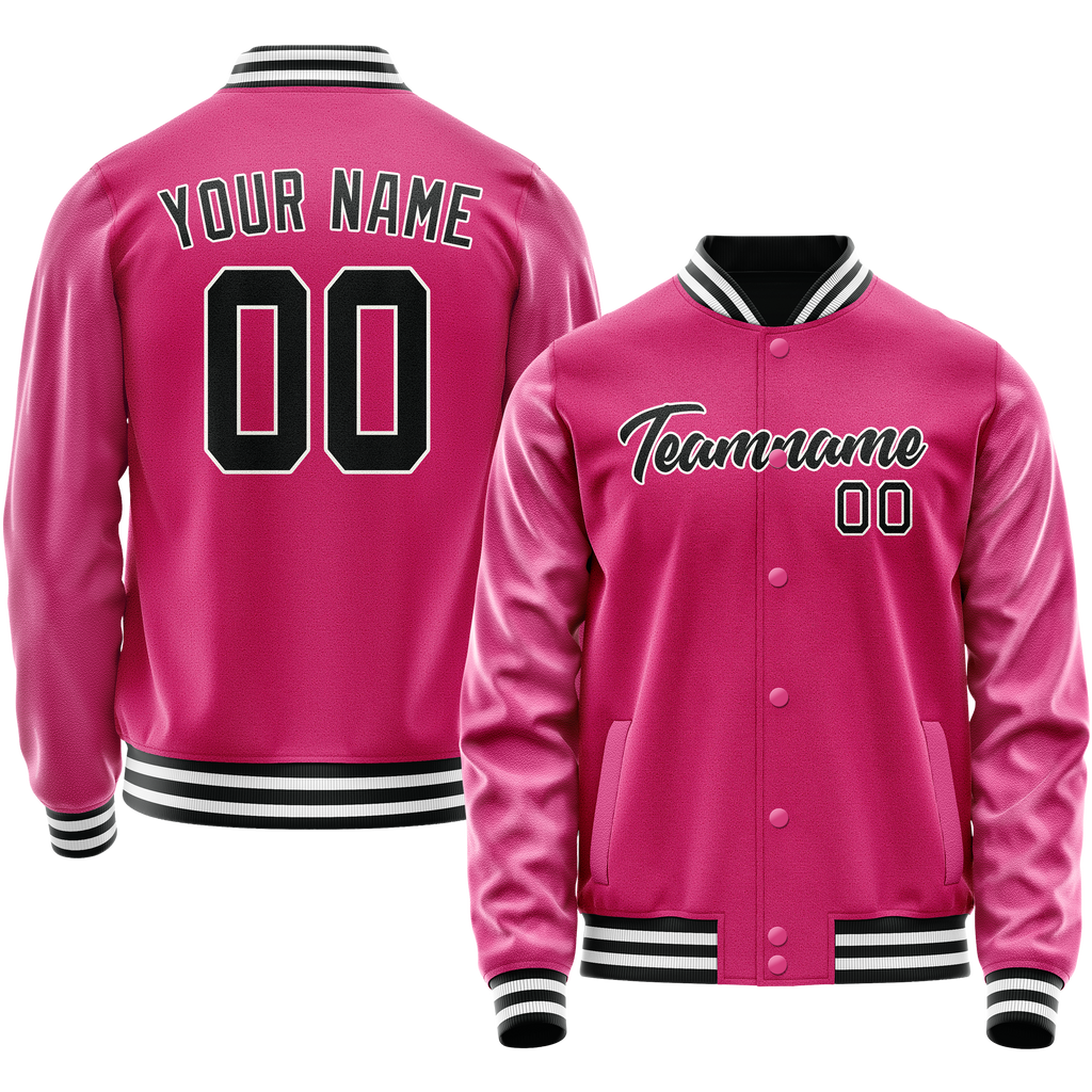 Personalized Pink & Black Solid Color Varsity Letterman Jacket