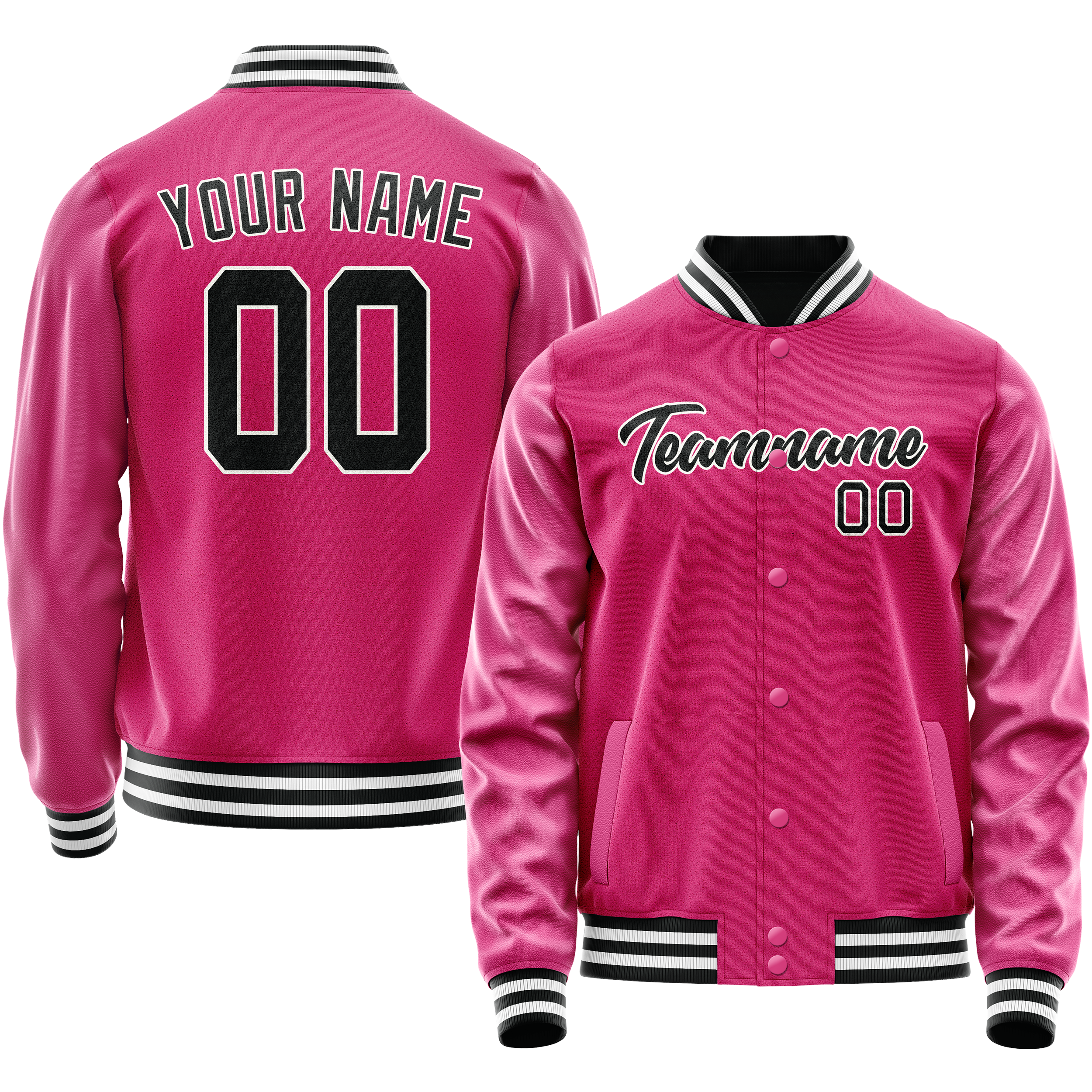 Personalized Pink & Black Solid Color Varsity Letterman Jacket
