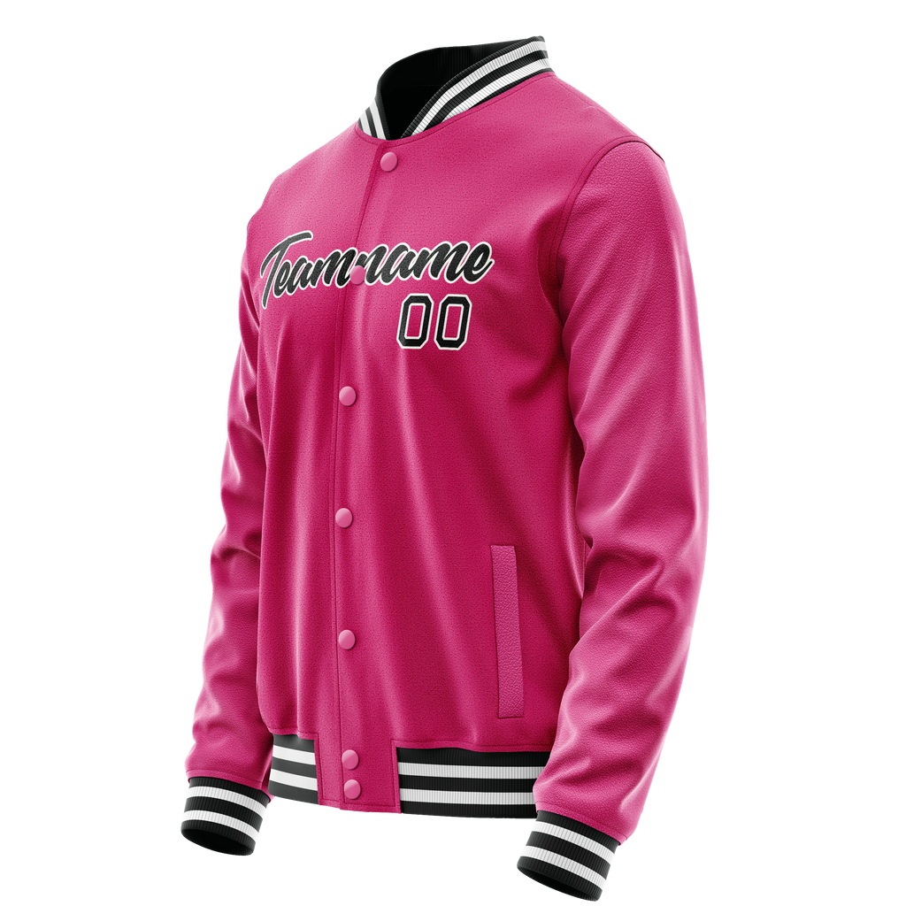 Personalized Pink & Black Solid Color Varsity Letterman Jacket