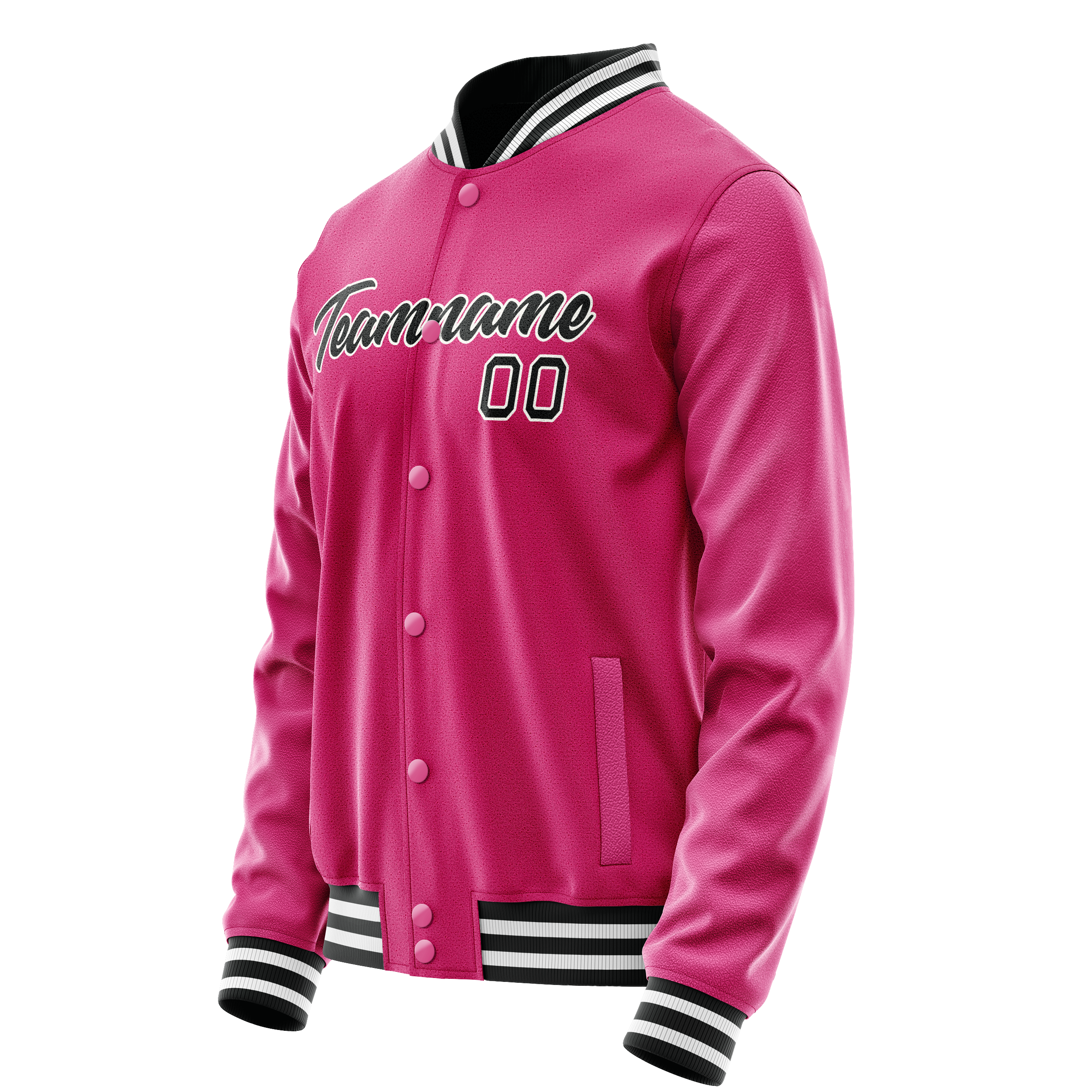 Personalized Pink & Black Solid Color Varsity Letterman Jacket