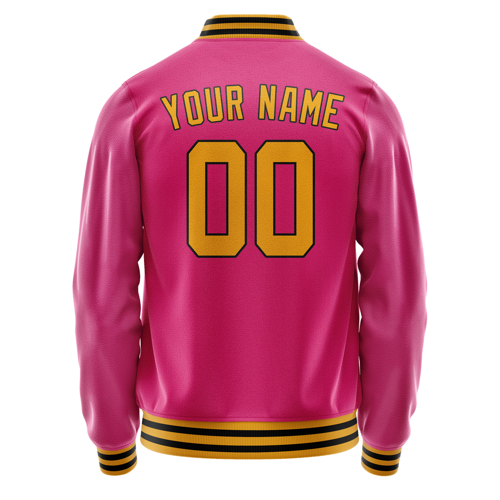 Personalized Pink & Old-Gold Solid Color Varsity Letterman Jacket