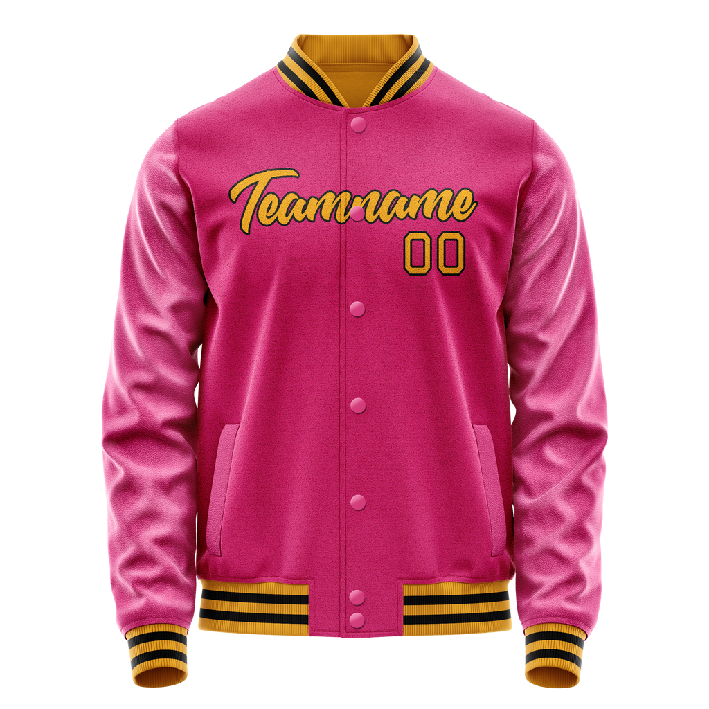 Personalized Pink & Old-Gold Solid Color Varsity Letterman Jacket