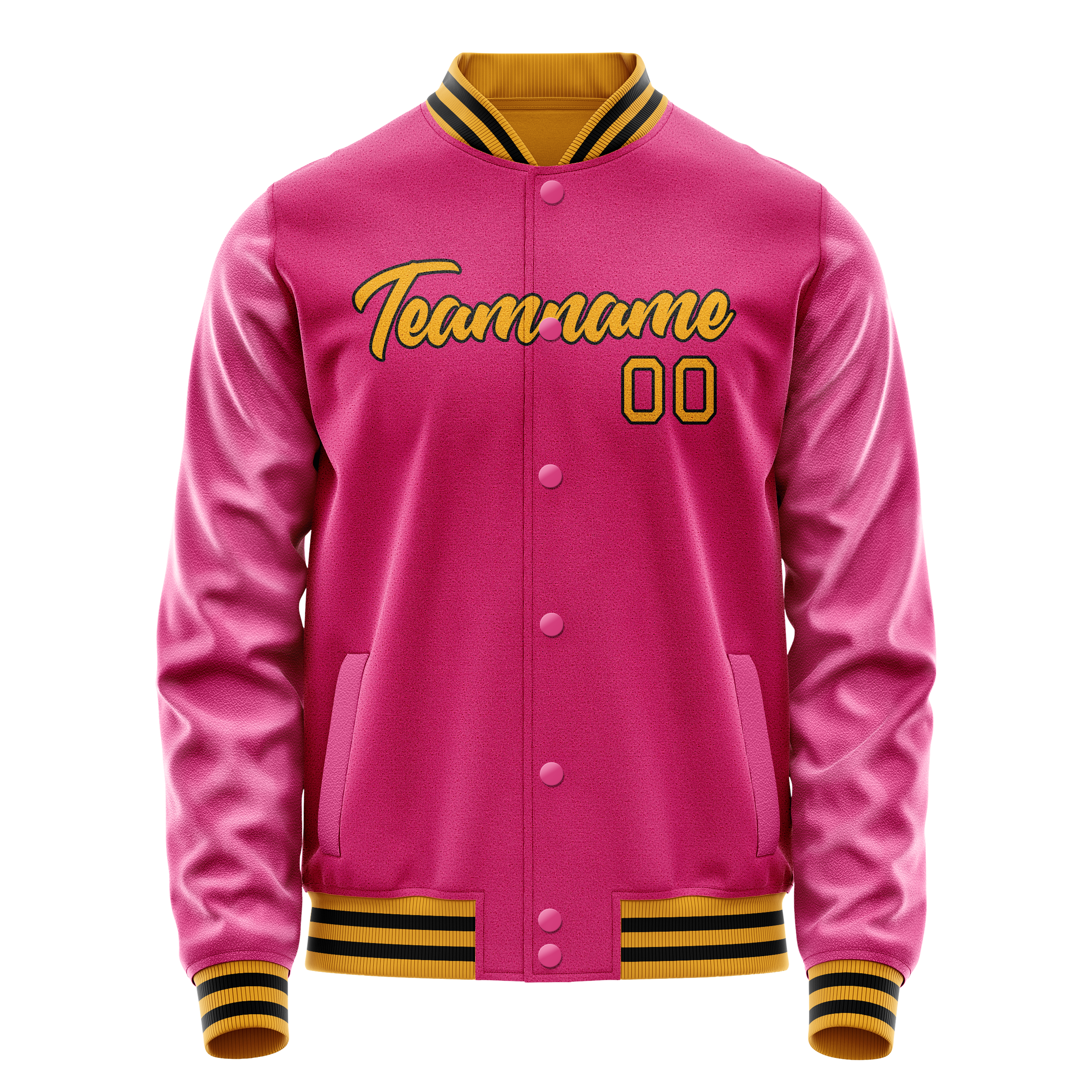 Personalized Pink & Old-Gold Solid Color Varsity Letterman Jacket