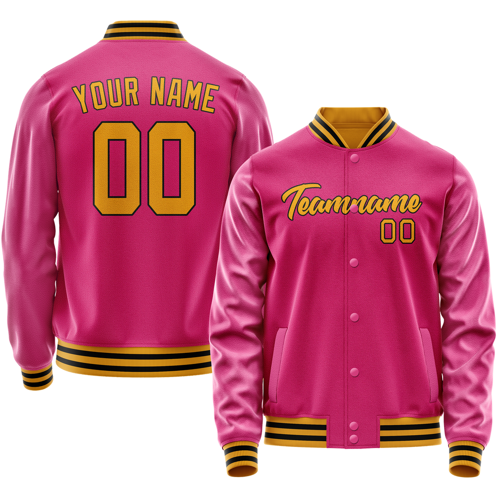 Personalized Pink & Old-Gold Solid Color Varsity Letterman Jacket