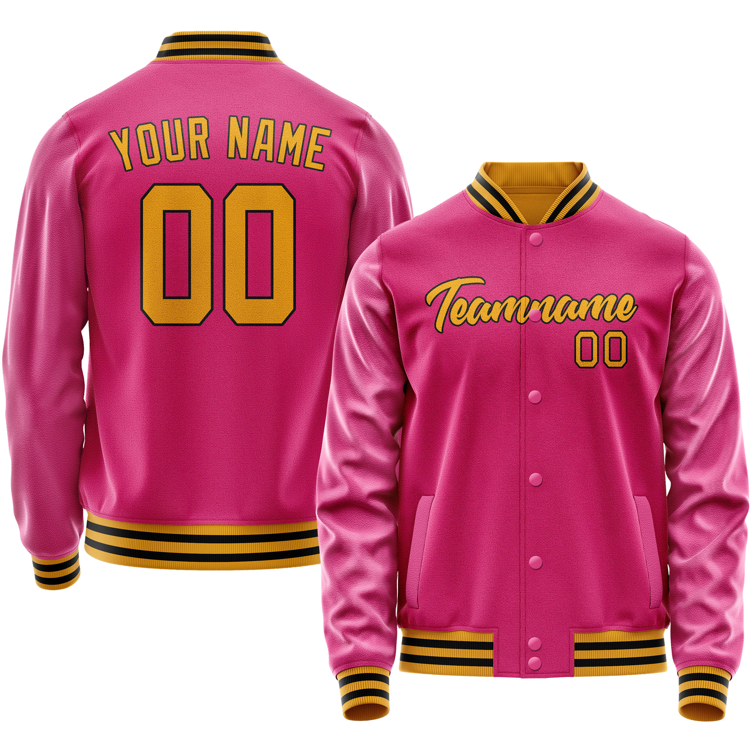Personalized Pink & Old-Gold Solid Color Varsity Letterman Jacket