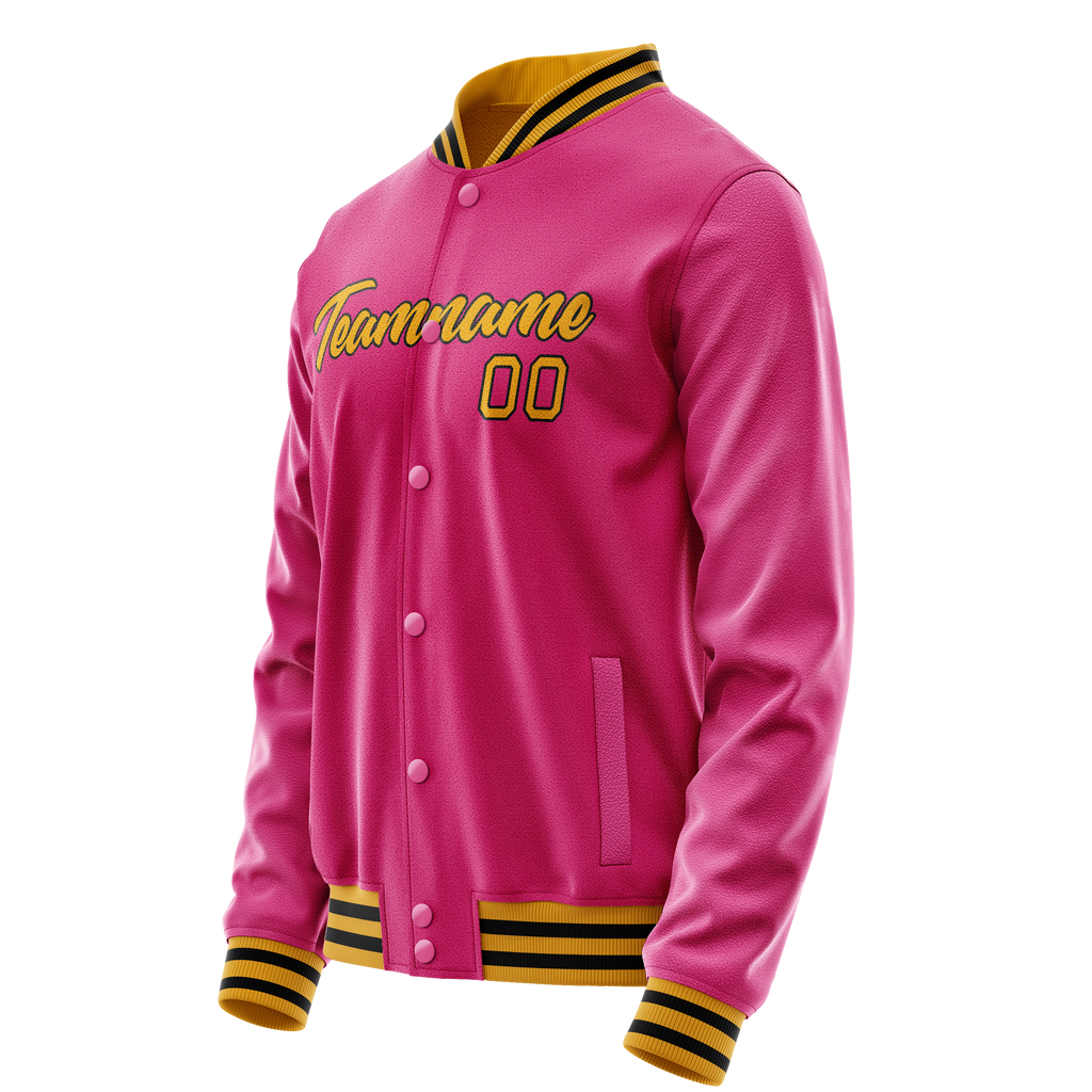 Personalized Pink & Old-Gold Solid Color Varsity Letterman Jacket
