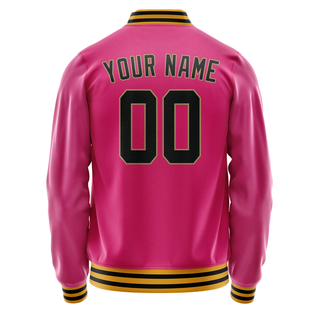 Personalized Pink & Black Solid Color Varsity Letterman Jacket