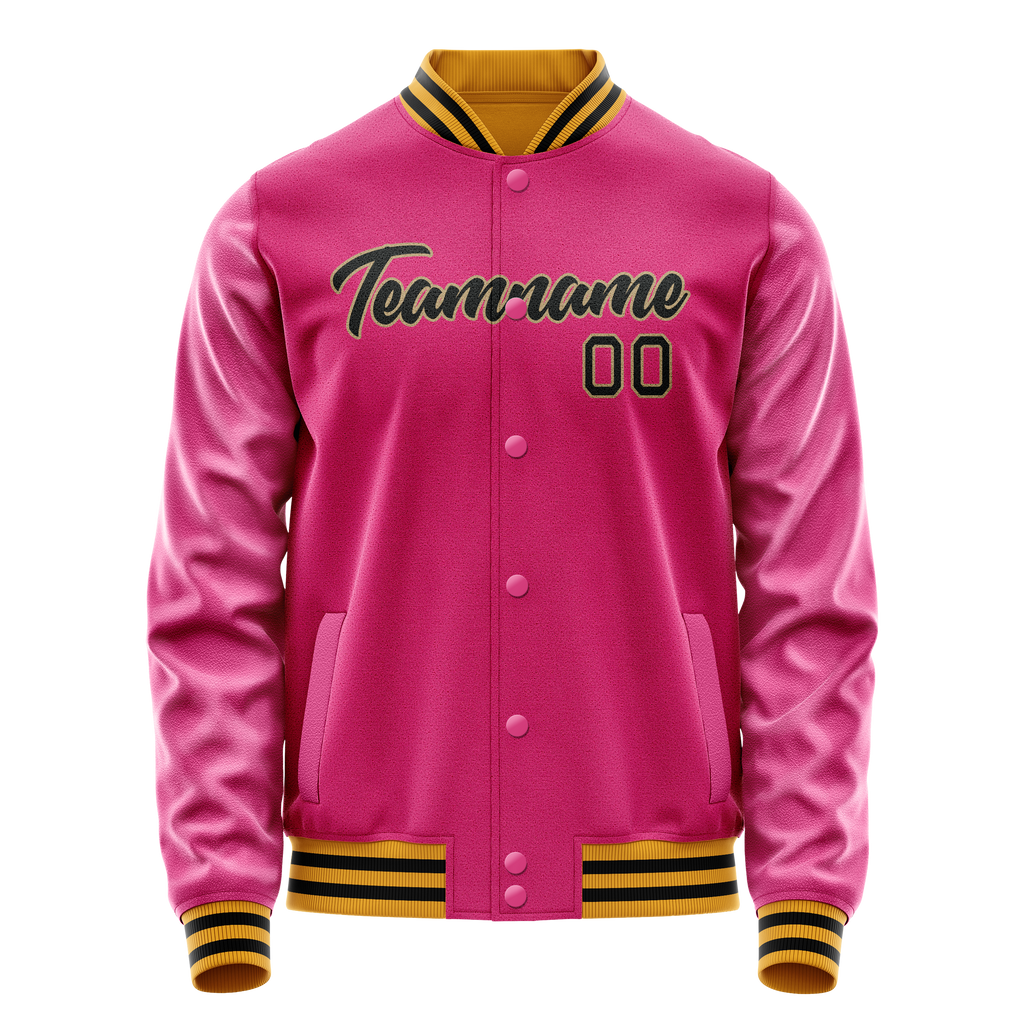 Personalized Pink & Black Solid Color Varsity Letterman Jacket
