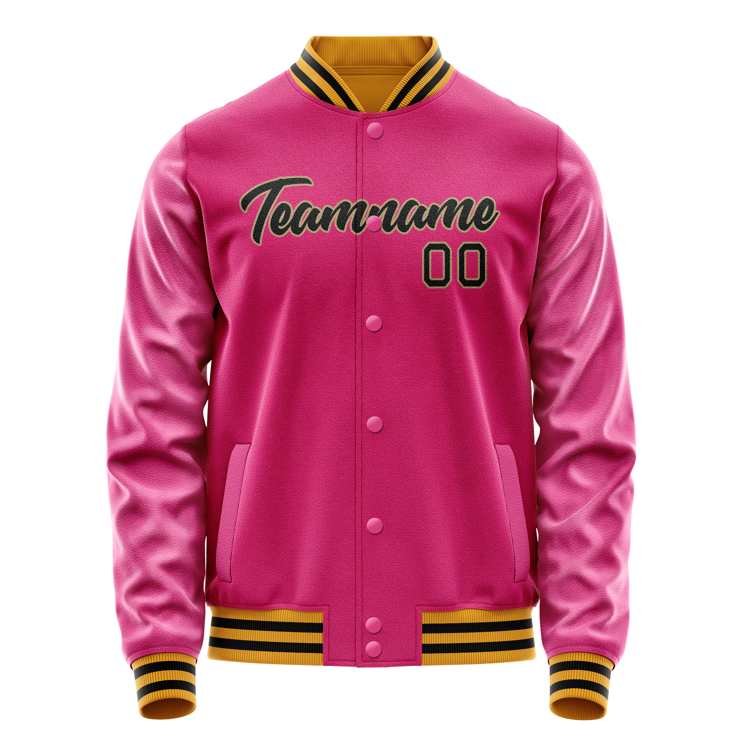 Personalized Pink & Black Solid Color Varsity Letterman Jacket