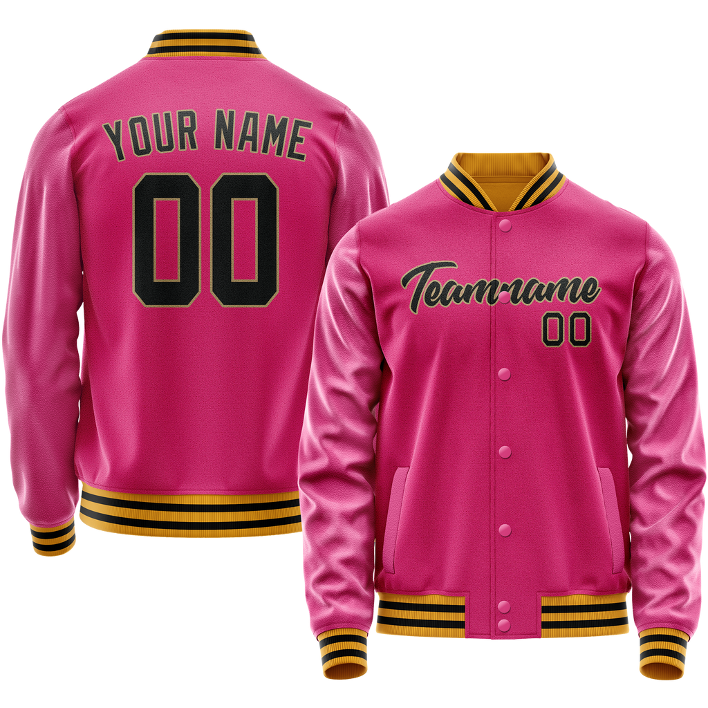 Personalized Pink & Black Solid Color Varsity Letterman Jacket