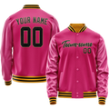 Personalized Pink & Black Solid Color Varsity Letterman Jacket