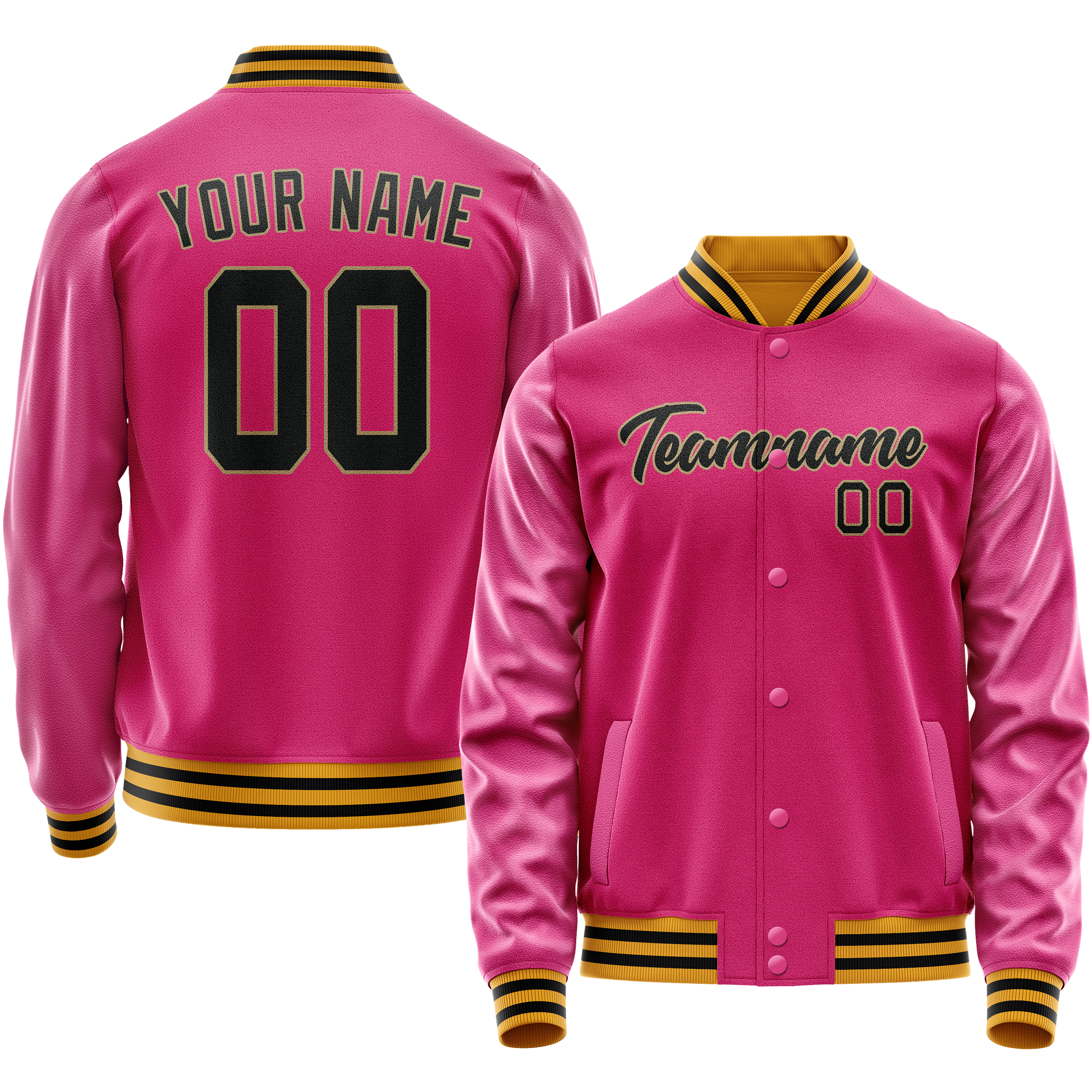 Personalized Pink & Black Solid Color Varsity Letterman Jacket