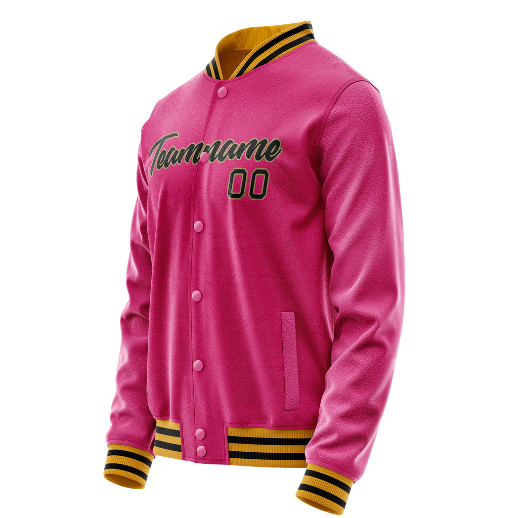 Personalized Pink & Black Solid Color Varsity Letterman Jacket