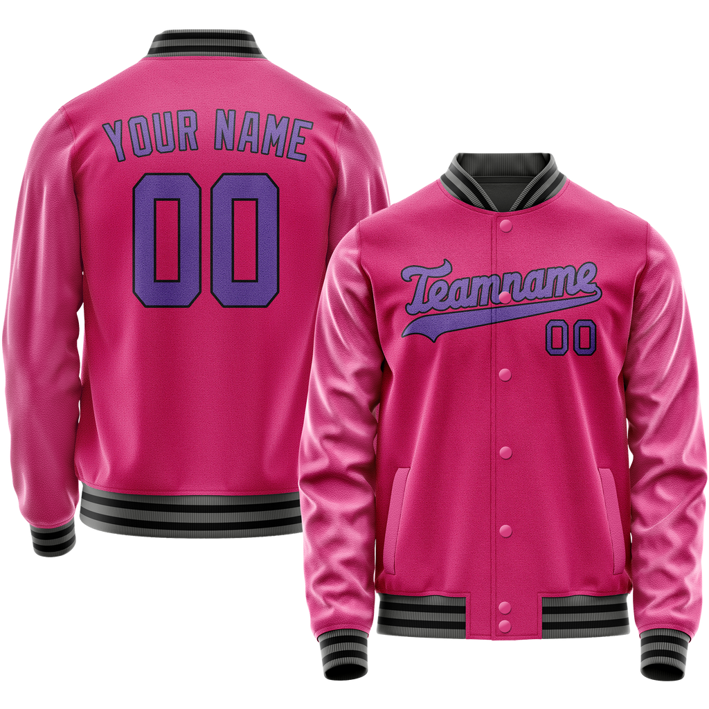 Personalized Pink & Purple Solid Color Varsity Letterman Jacket