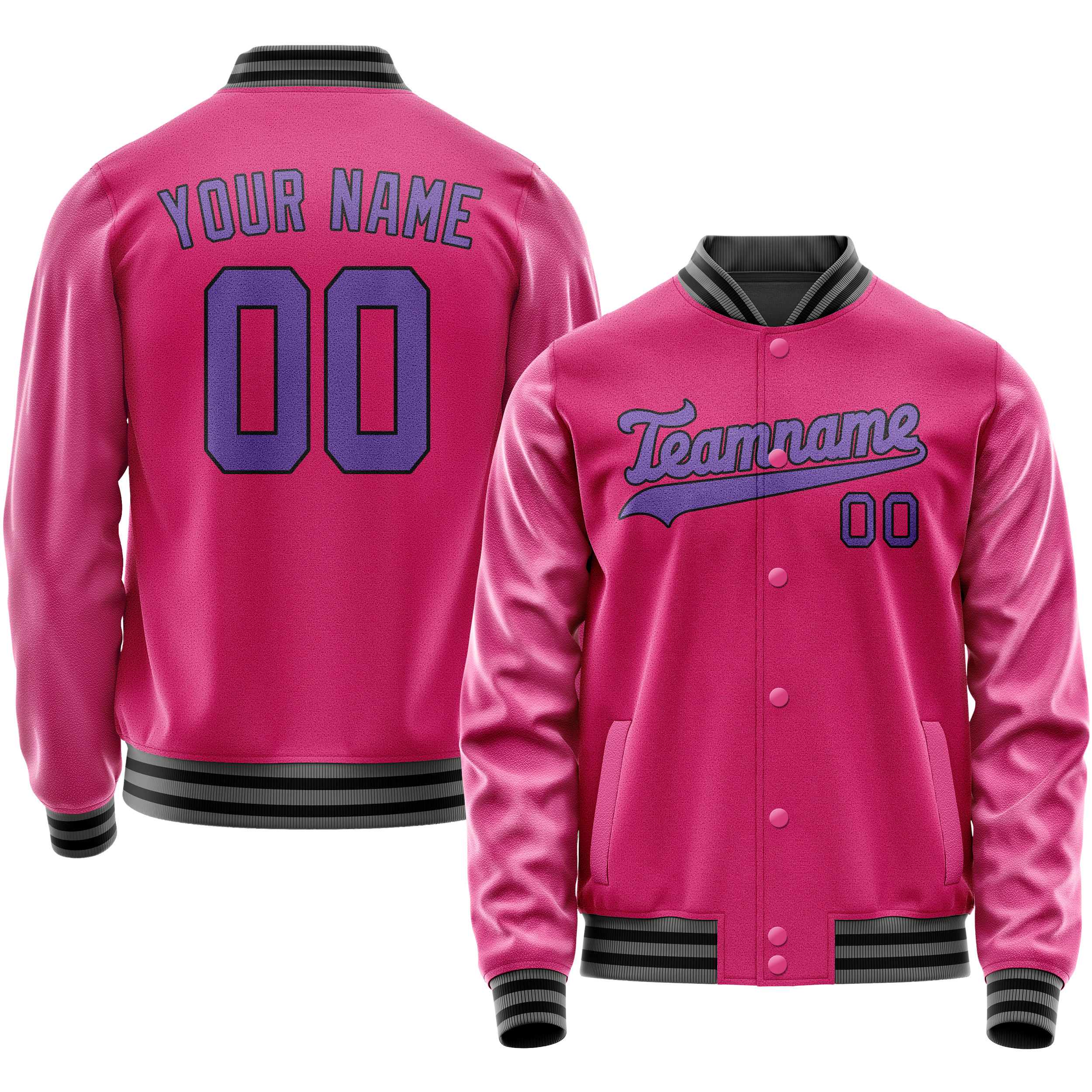 Personalized Pink & Purple Solid Color Varsity Letterman Jacket