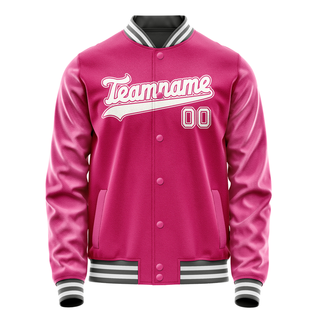 Personalized Pink & White Solid Color Varsity Letterman Jacket