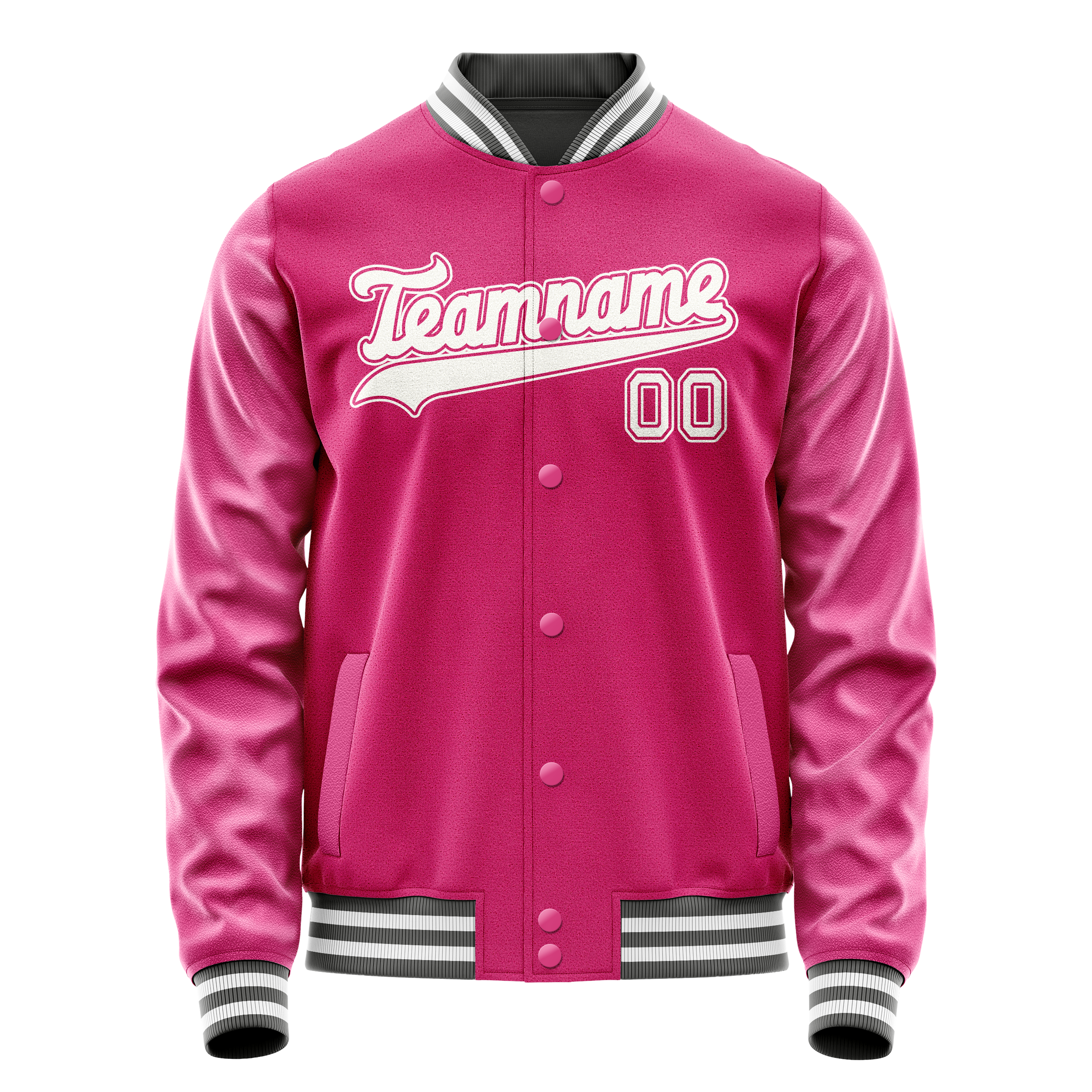Personalized Pink & White Solid Color Varsity Letterman Jacket