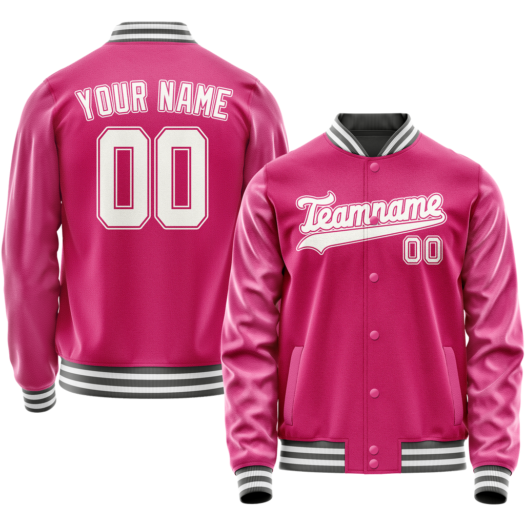 Personalized Pink & White Solid Color Varsity Letterman Jacket