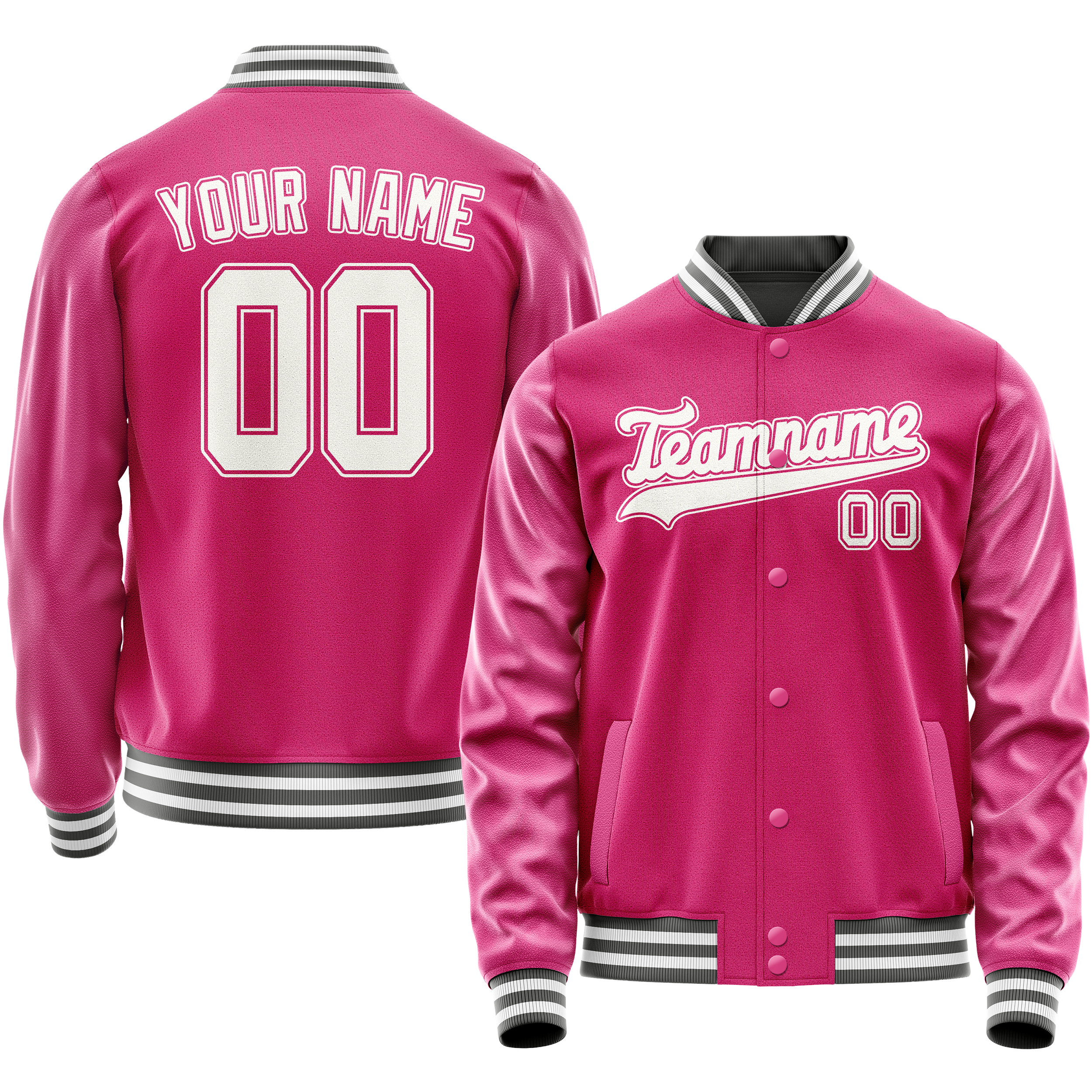 Personalized Pink & White Solid Color Varsity Letterman Jacket