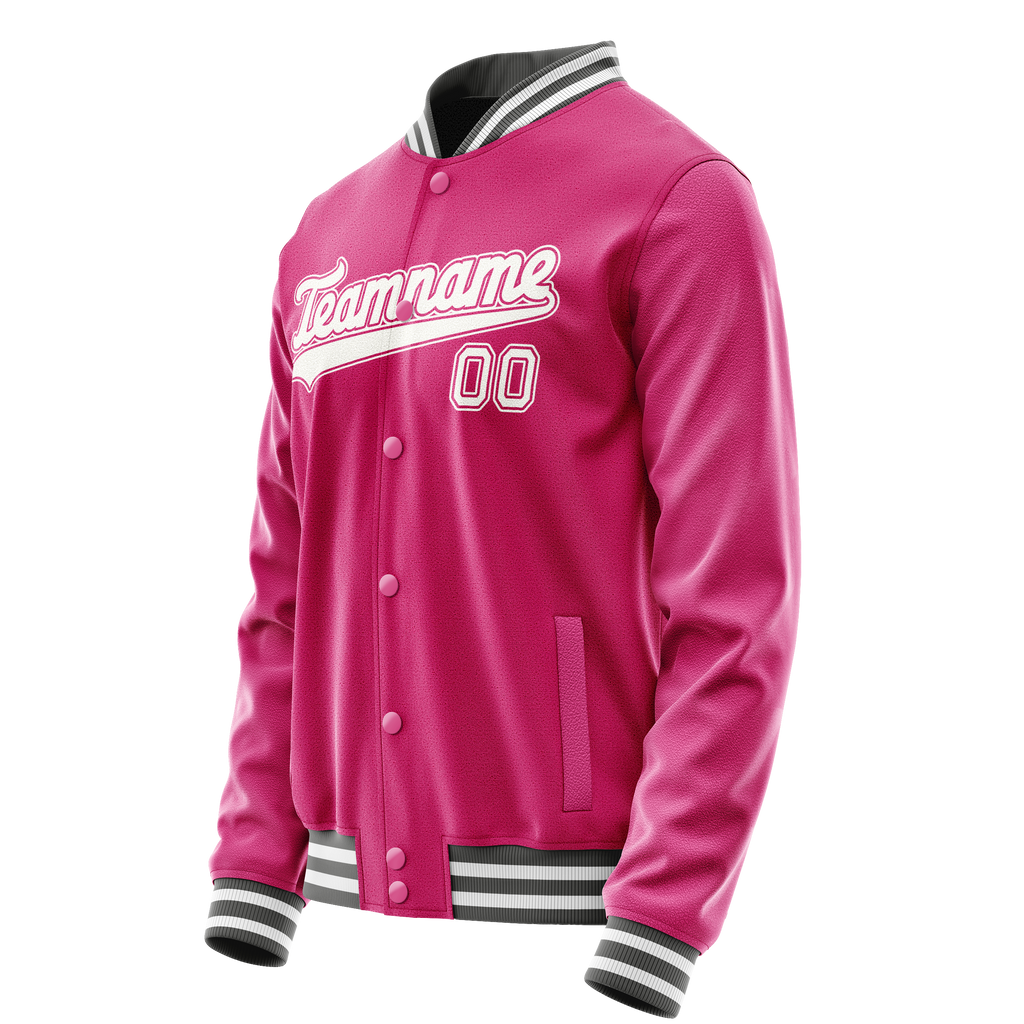 Personalized Pink & White Solid Color Varsity Letterman Jacket