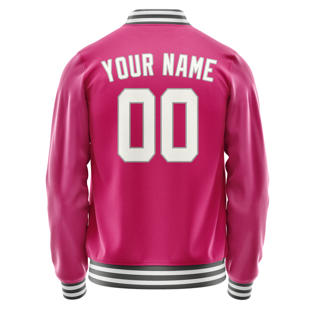Personalized Pink & Gray Solid Color Varsity Letterman Jacket