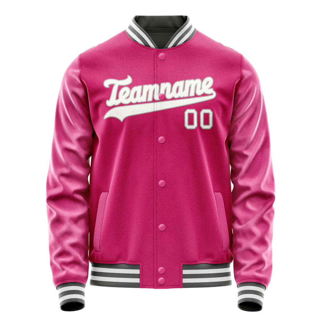 Personalized Pink & Gray Solid Color Varsity Letterman Jacket