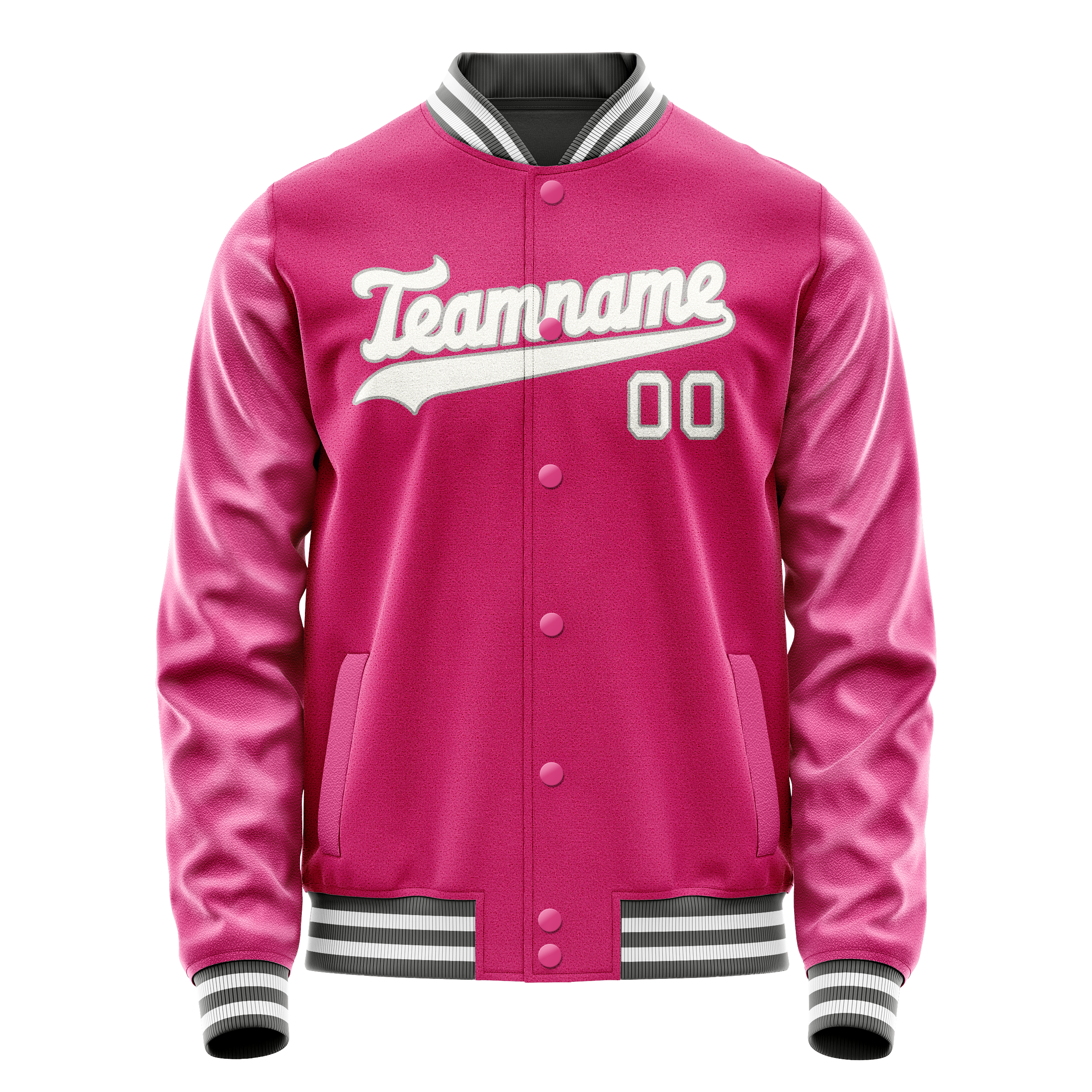 Personalized Pink & Gray Solid Color Varsity Letterman Jacket