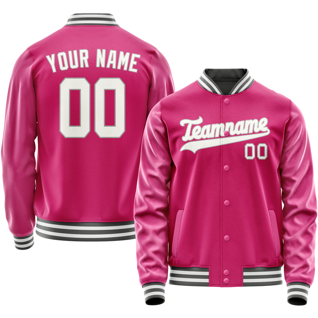 Personalized Pink & Gray Solid Color Varsity Letterman Jacket