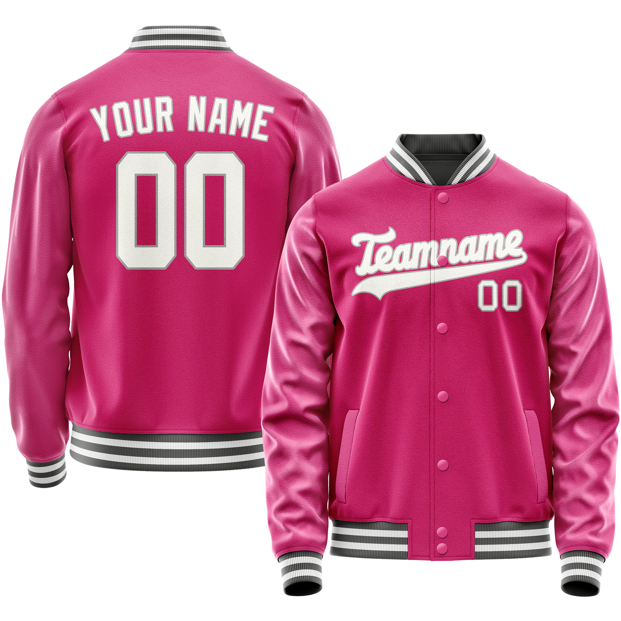 Personalized Pink & Gray Solid Color Varsity Letterman Jacket