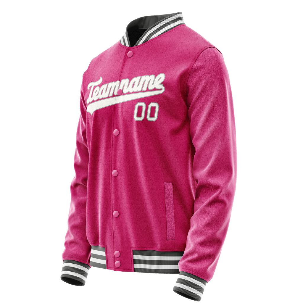 Personalized Pink & Gray Solid Color Varsity Letterman Jacket