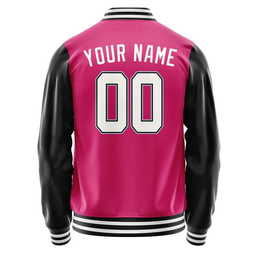 Personalized Pink & Black Solid Color Varsity Letterman Jacket