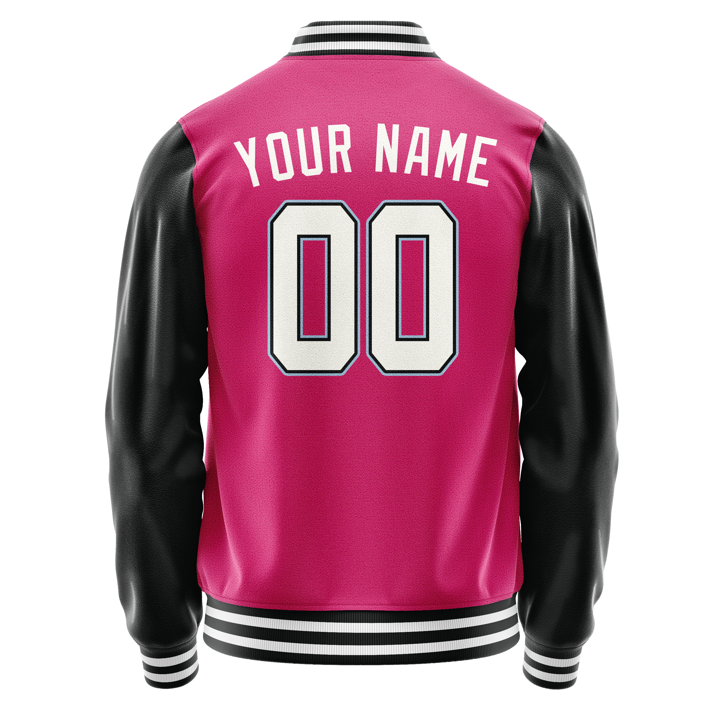 Personalized Pink & Black Solid Color Varsity Letterman Jacket