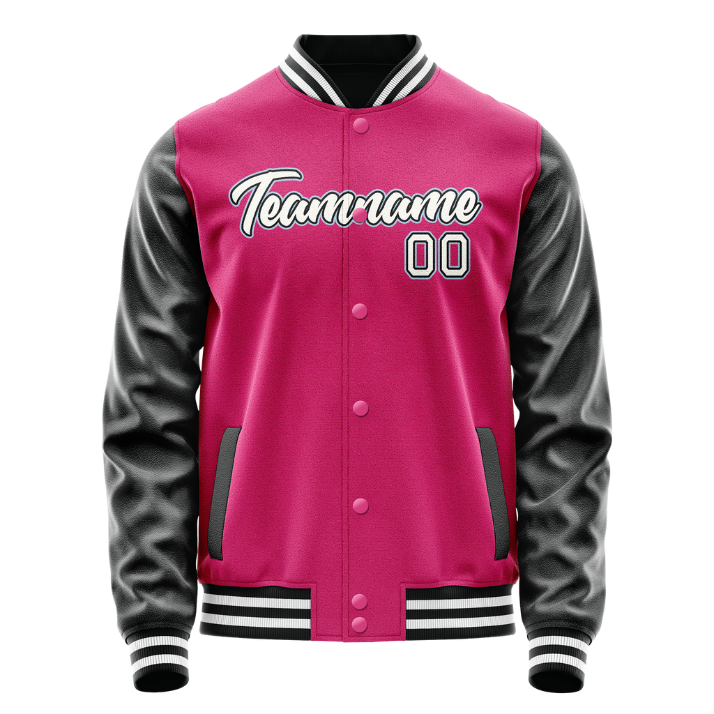 Personalized Pink & Black Solid Color Varsity Letterman Jacket