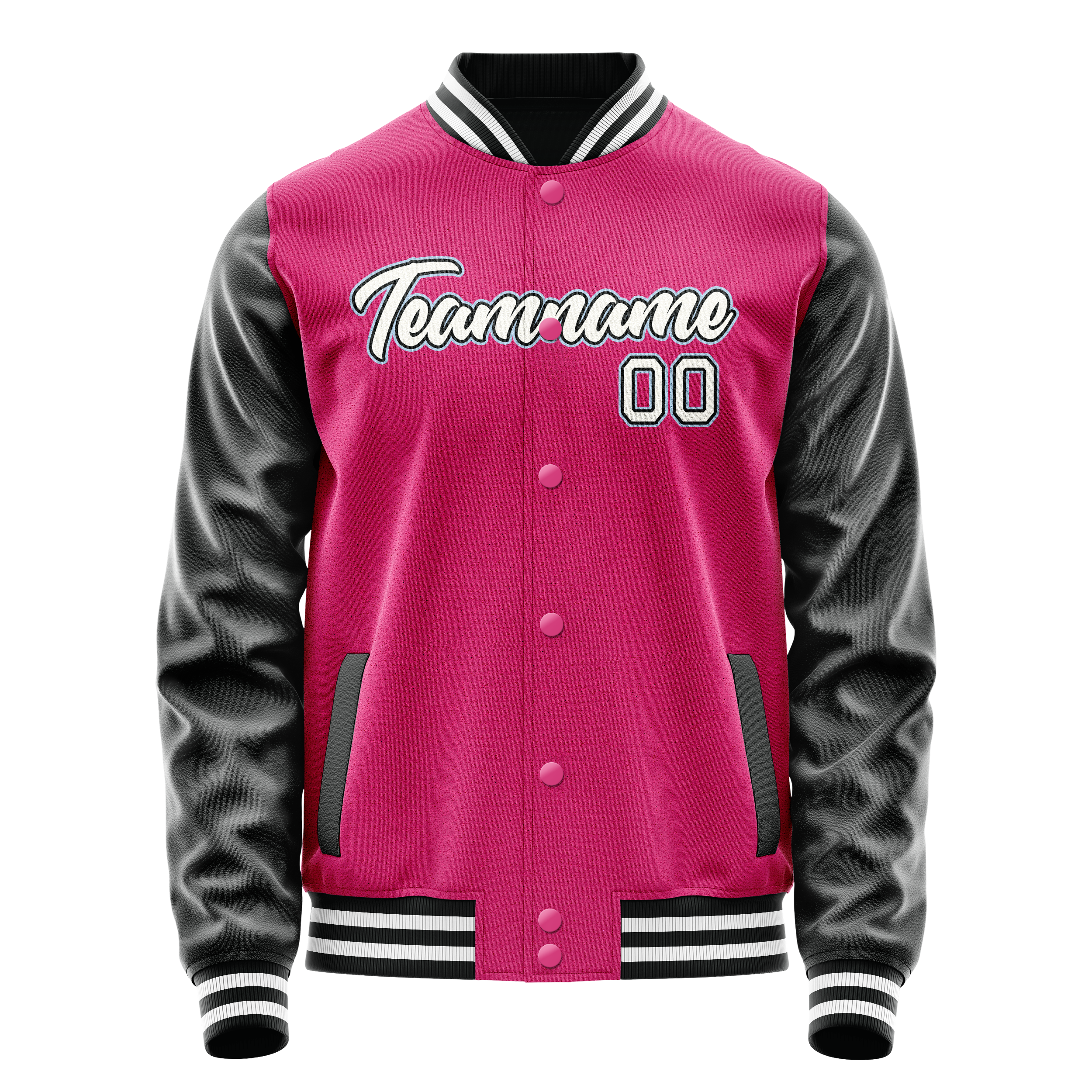 Personalized Pink & Black Solid Color Varsity Letterman Jacket