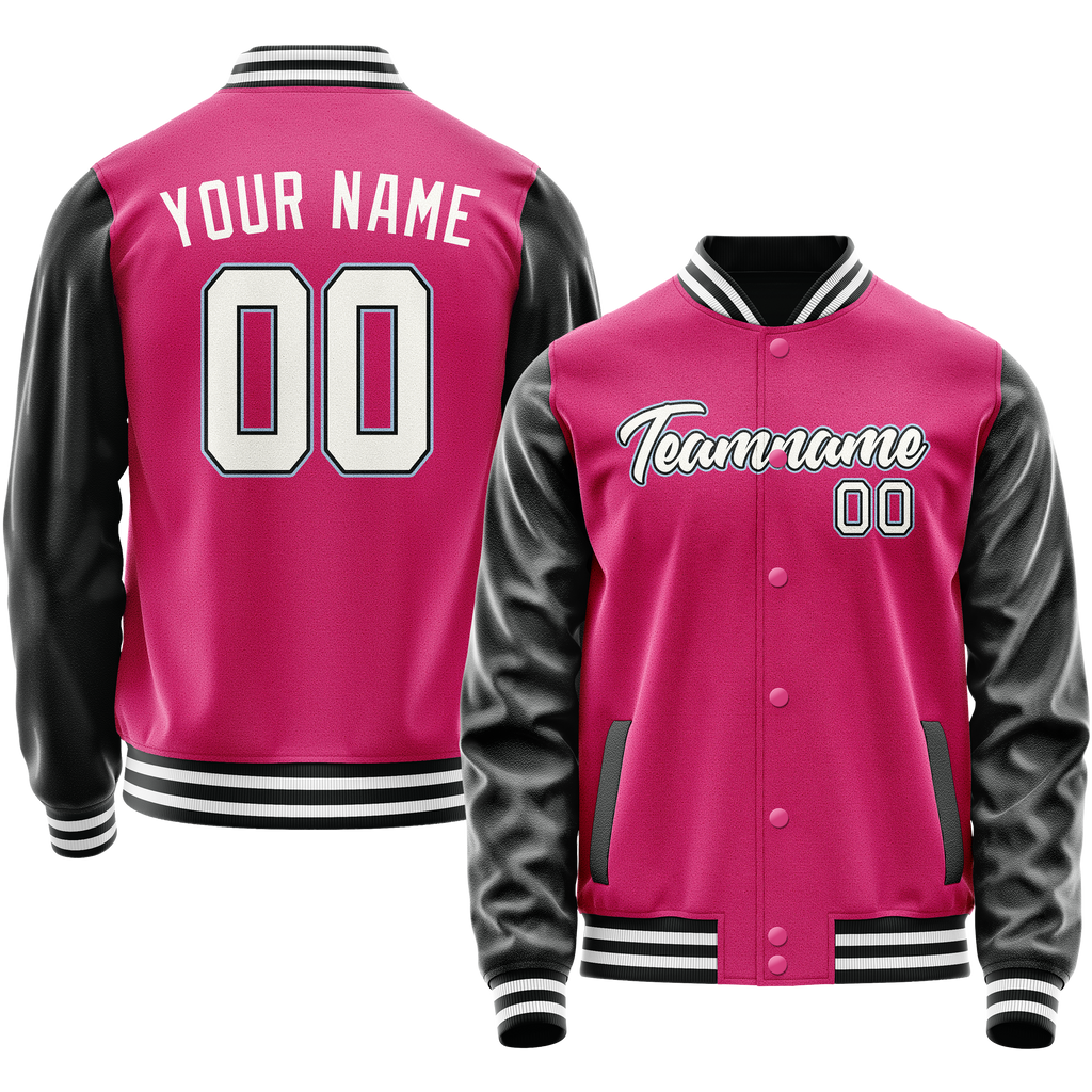 Personalized Pink & Black Solid Color Varsity Letterman Jacket
