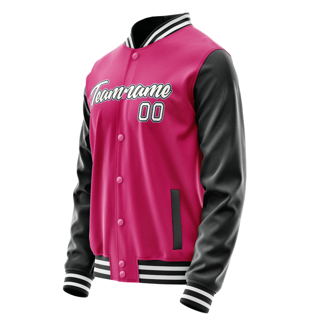 Personalized Pink & Black Solid Color Varsity Letterman Jacket