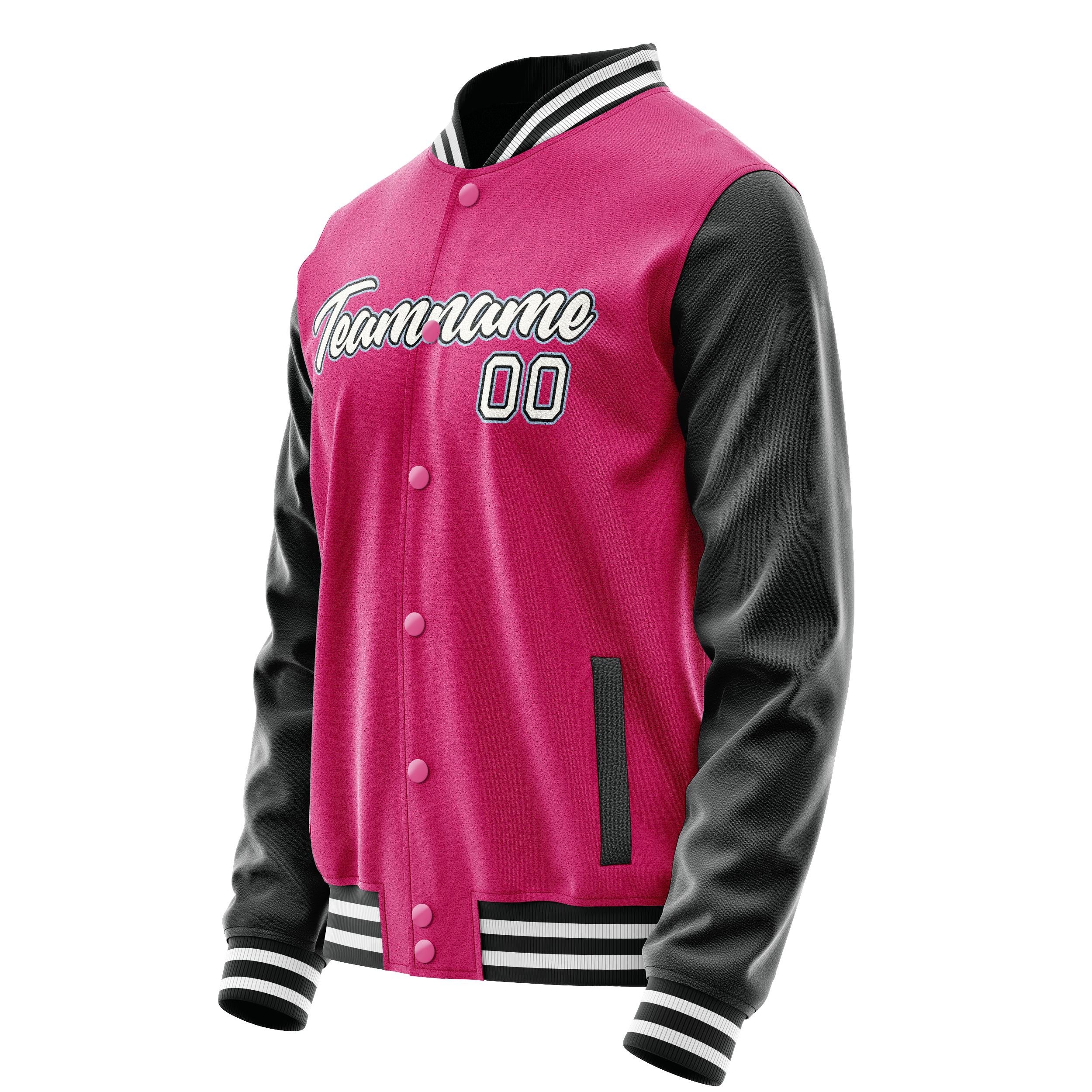 Personalized Pink & Black Solid Color Varsity Letterman Jacket