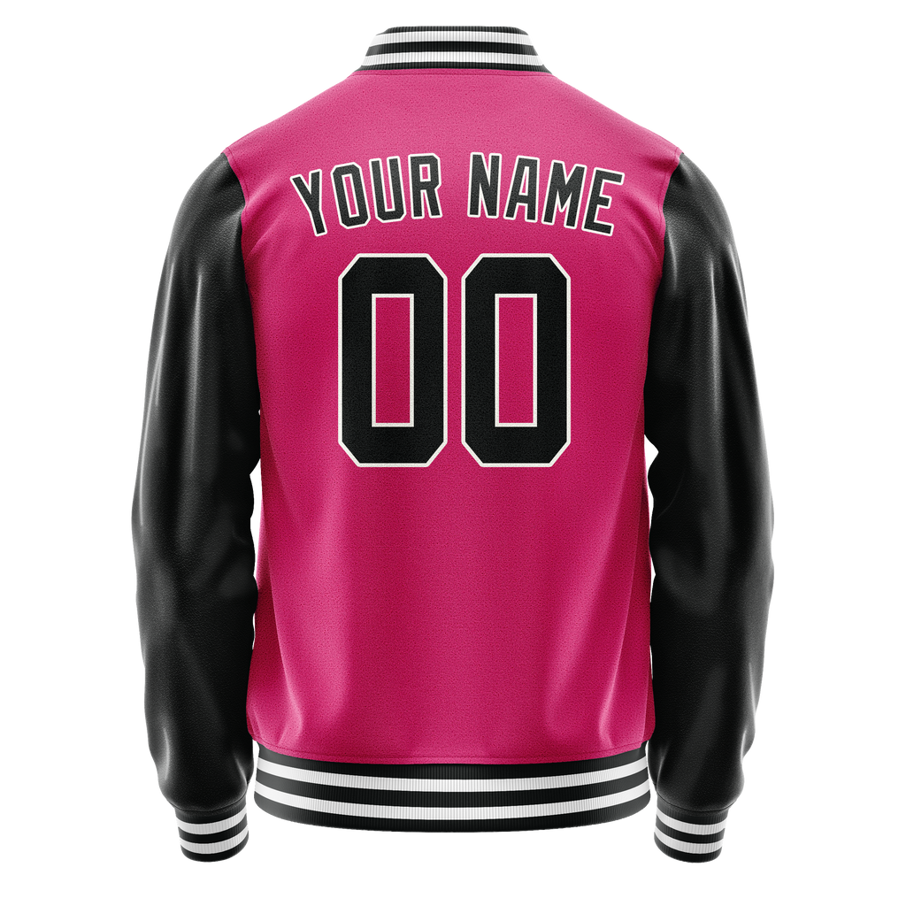 Personalized Pink & Black Solid Color Varsity Letterman Jacket