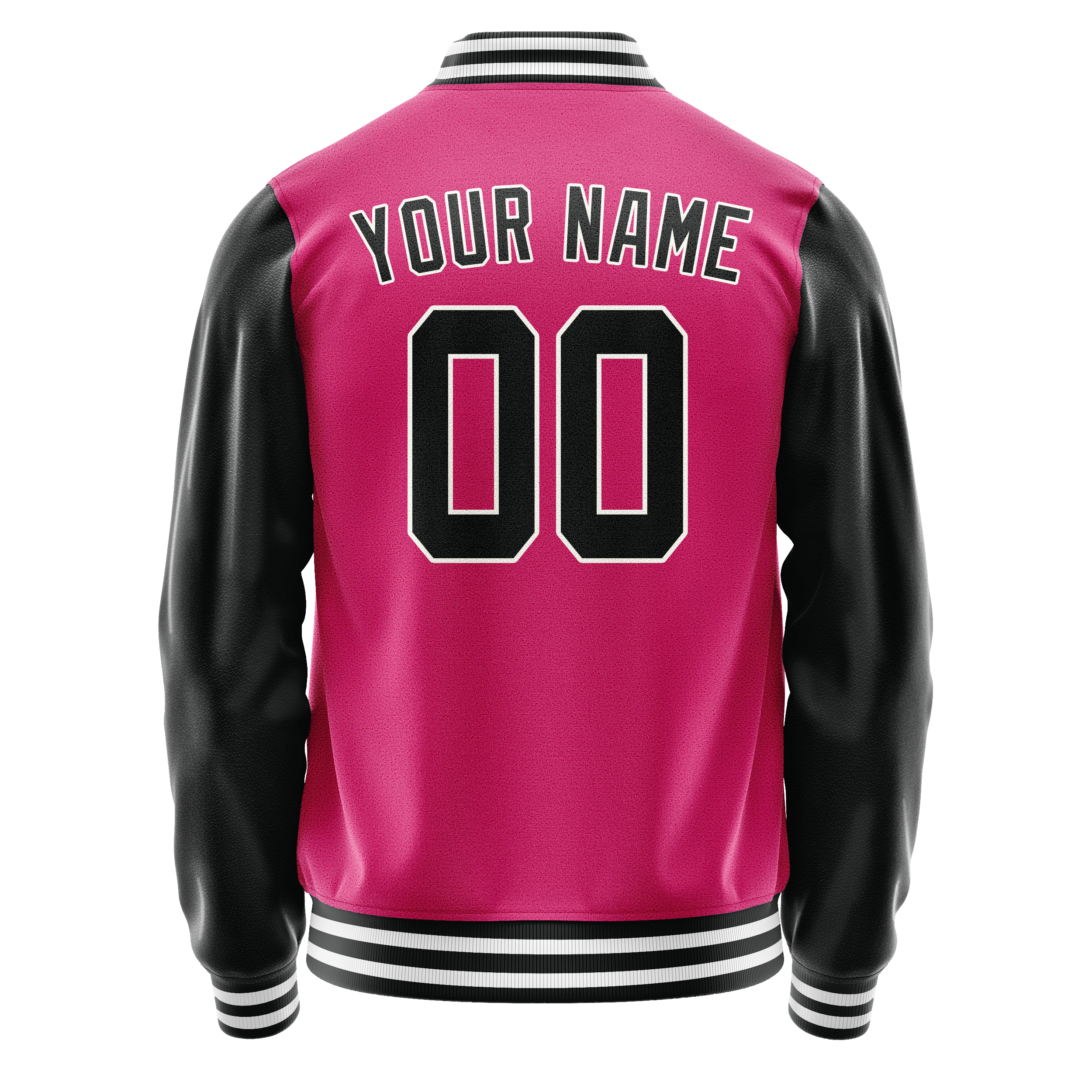 Personalized Pink & Black Solid Color Varsity Letterman Jacket