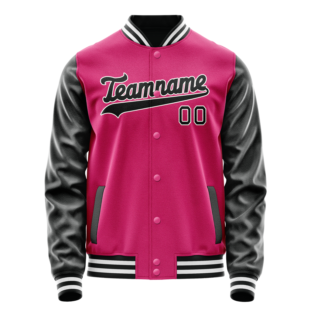 Personalized Pink & Black Solid Color Varsity Letterman Jacket