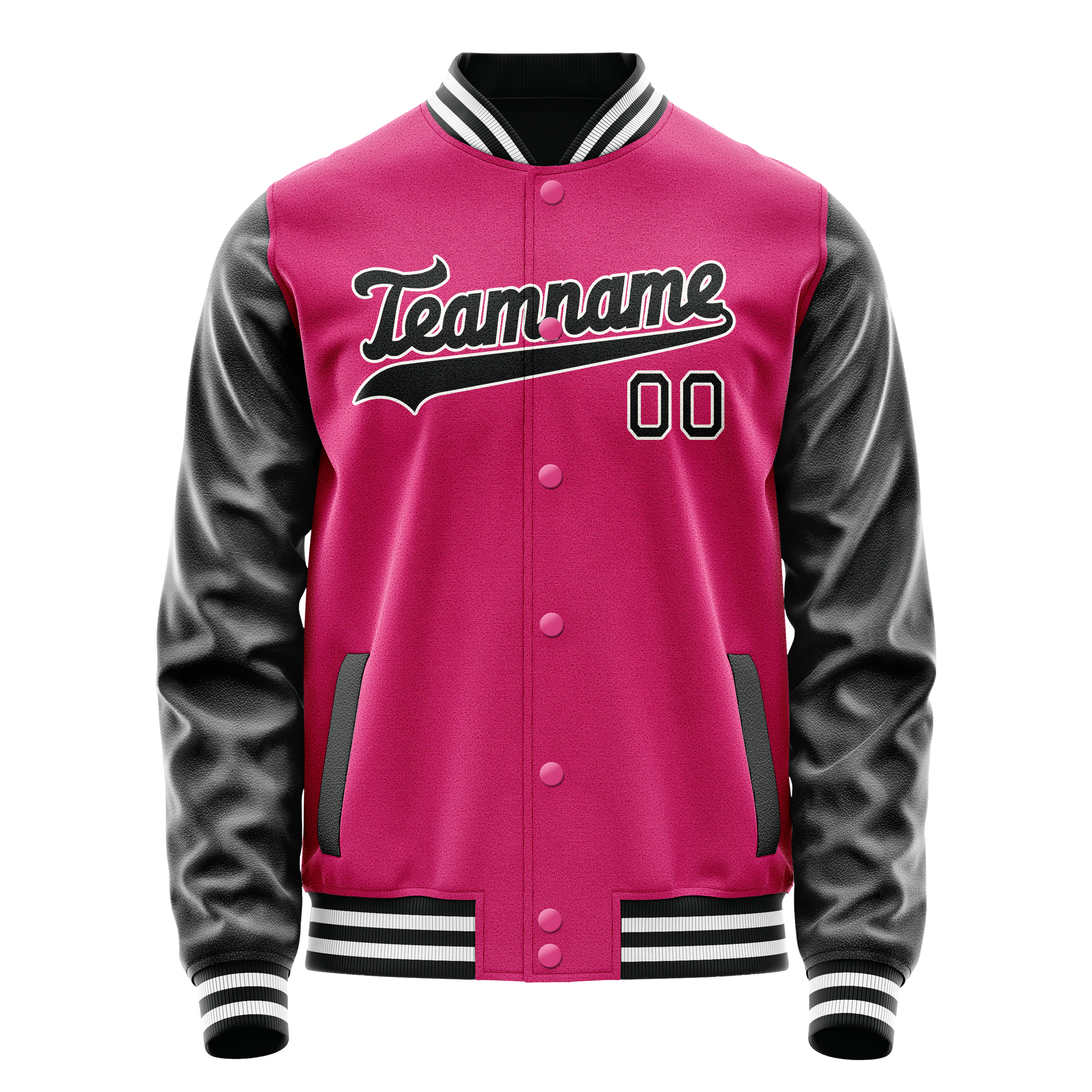 Personalized Pink & Black Solid Color Varsity Letterman Jacket