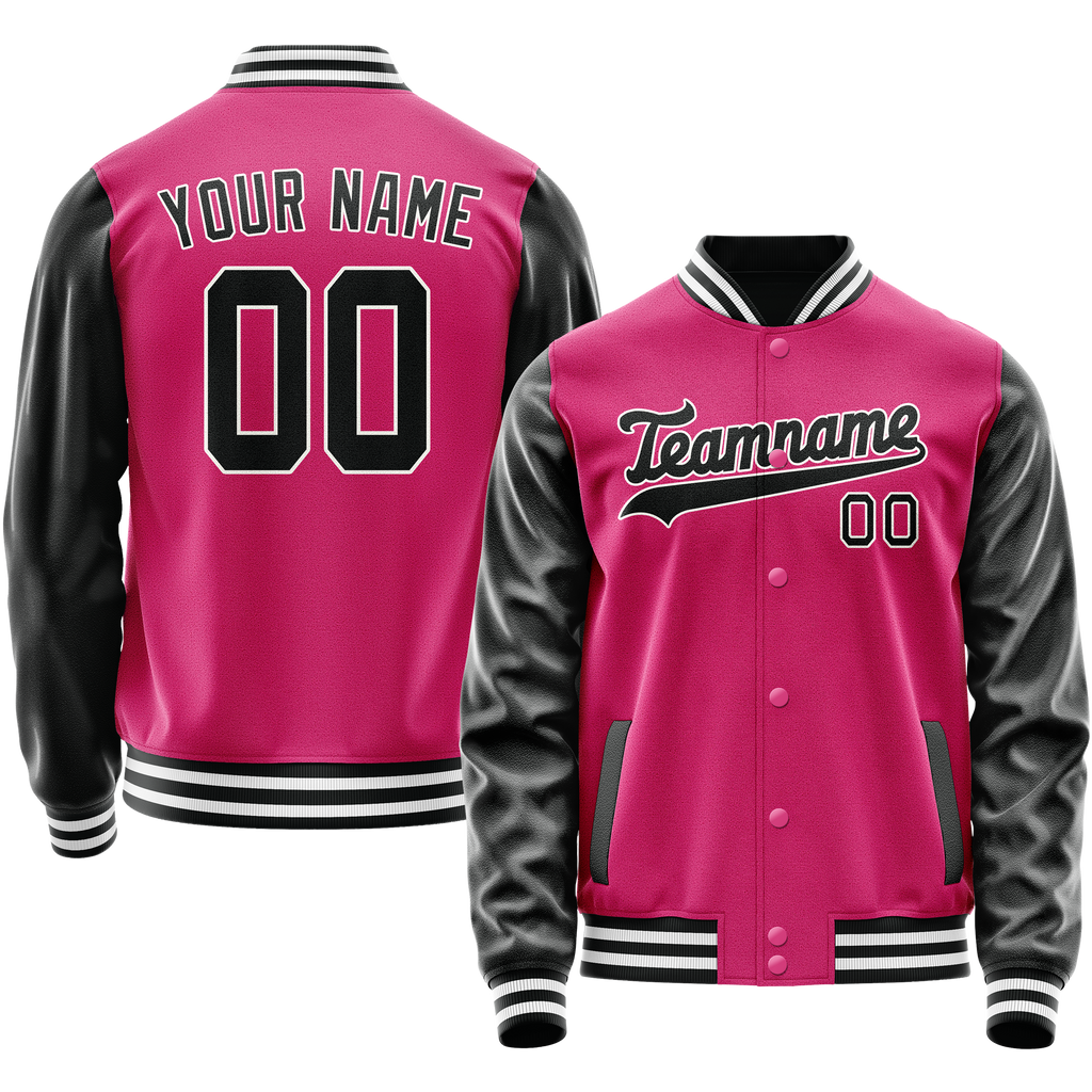 Personalized Pink & Black Solid Color Varsity Letterman Jacket