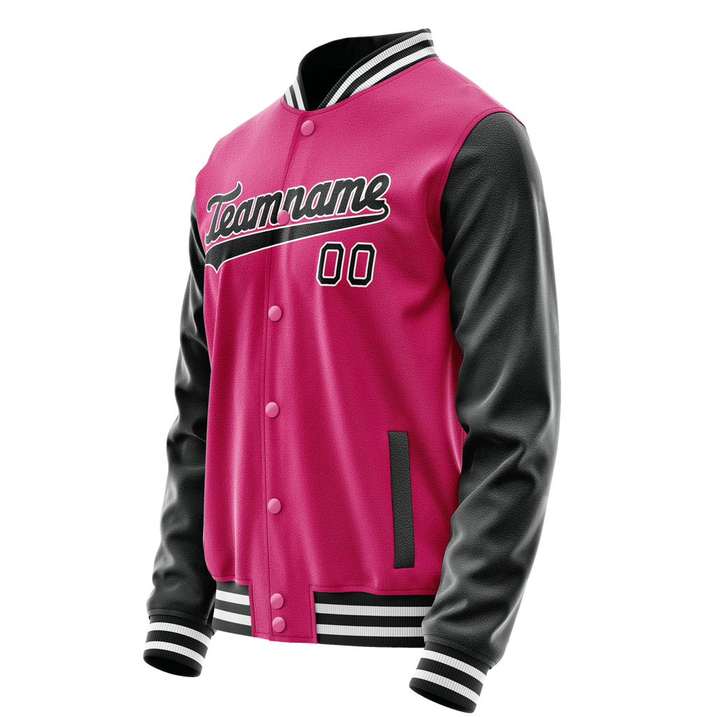 Personalized Pink & Black Solid Color Varsity Letterman Jacket
