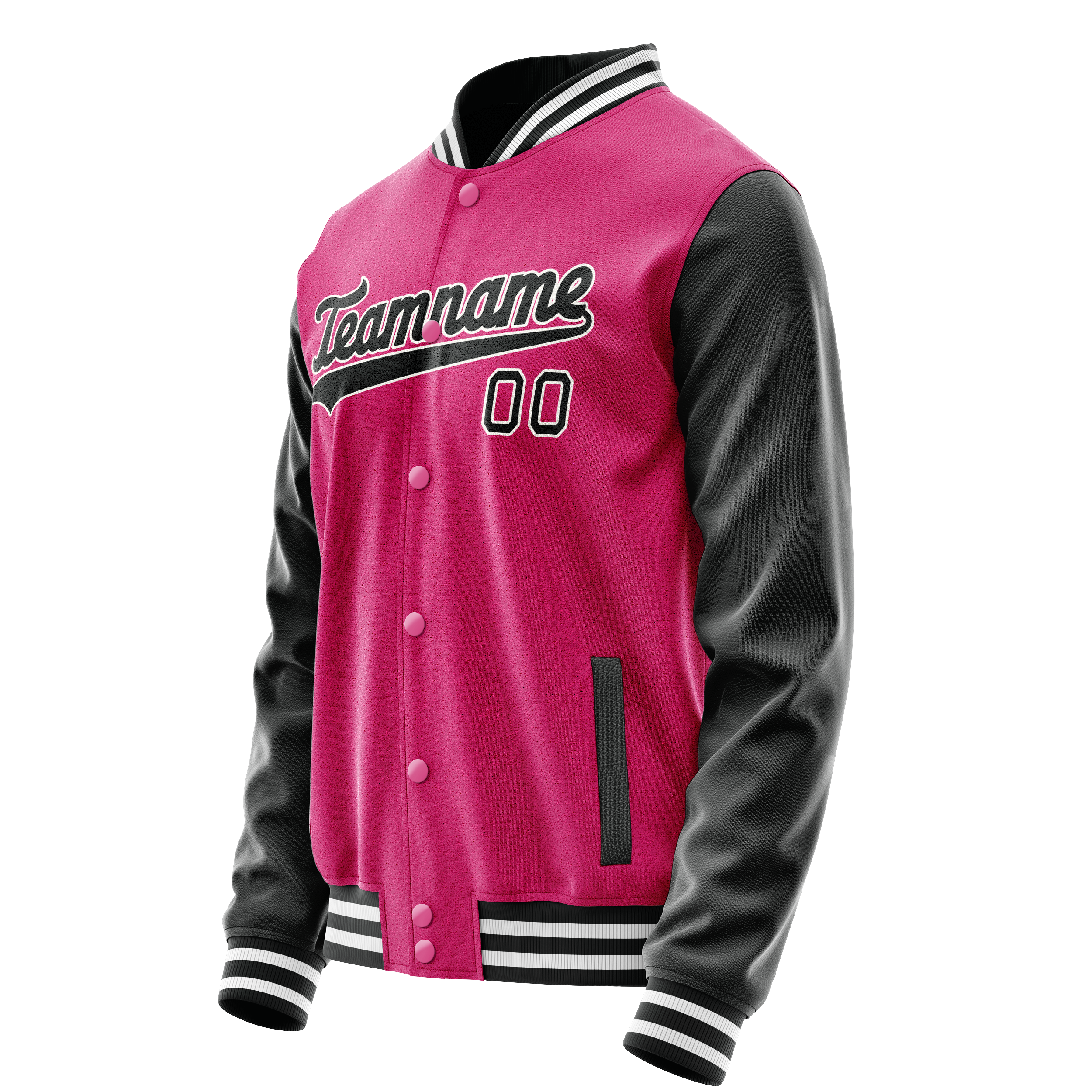 Personalized Pink & Black Solid Color Varsity Letterman Jacket