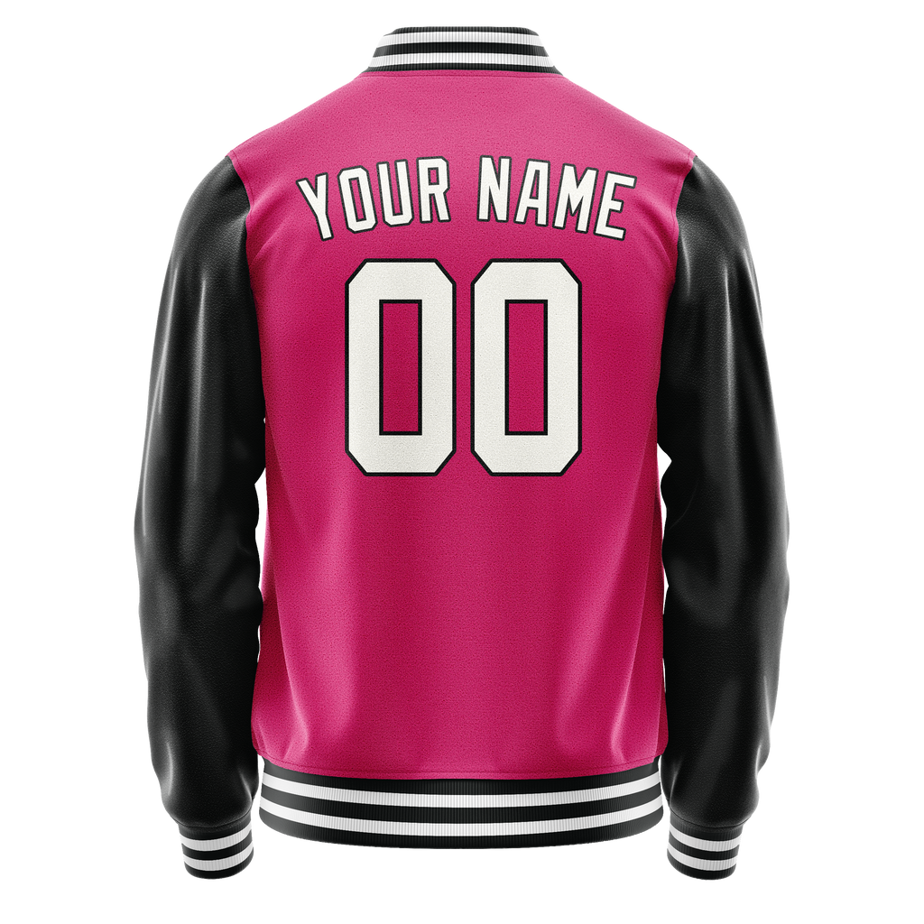 Personalized Pink & Black Solid Color Varsity Letterman Jacket