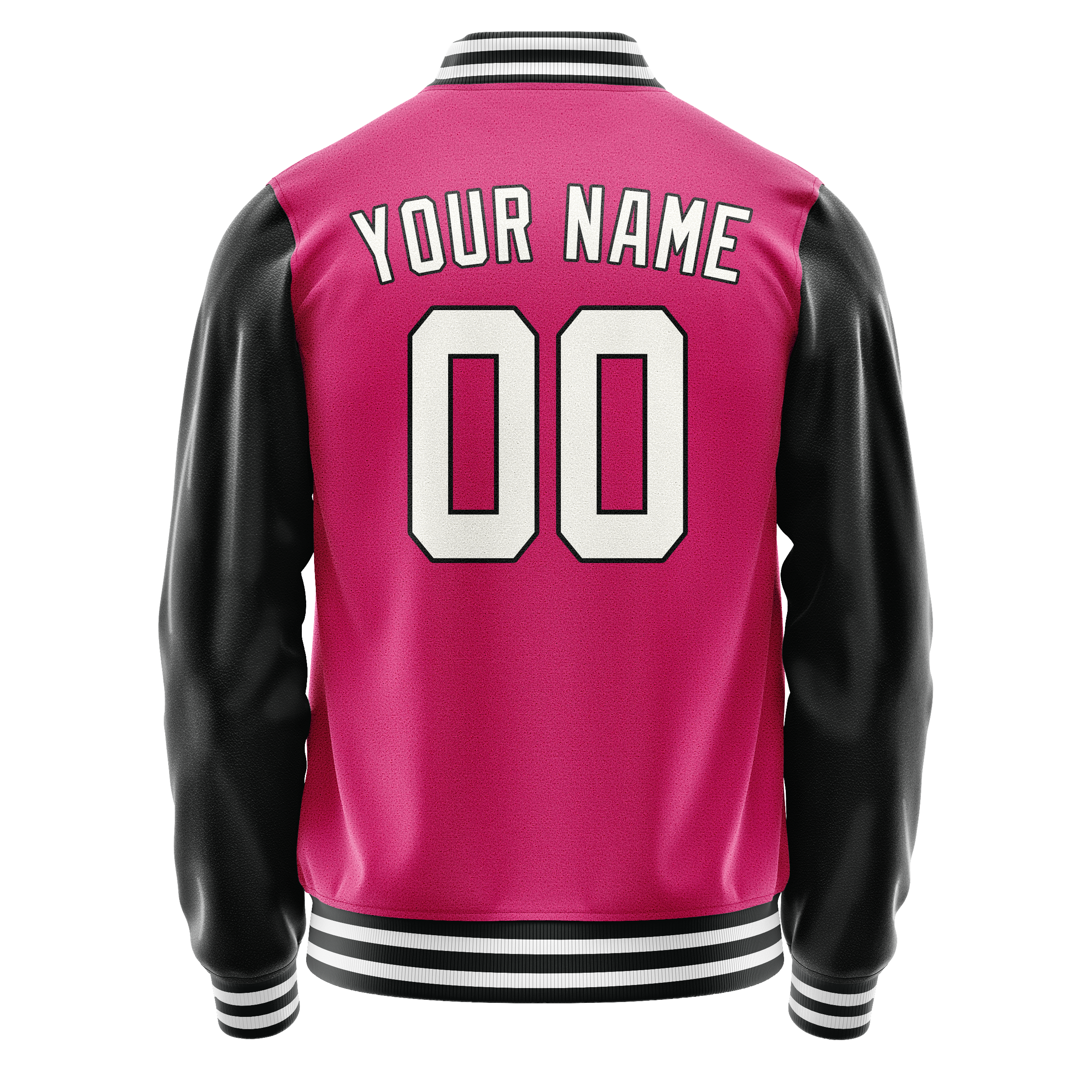 Personalized Pink & Black Solid Color Varsity Letterman Jacket