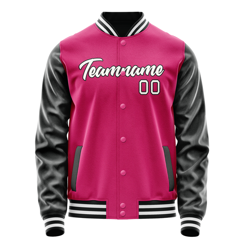 Personalized Pink & Black Solid Color Varsity Letterman Jacket