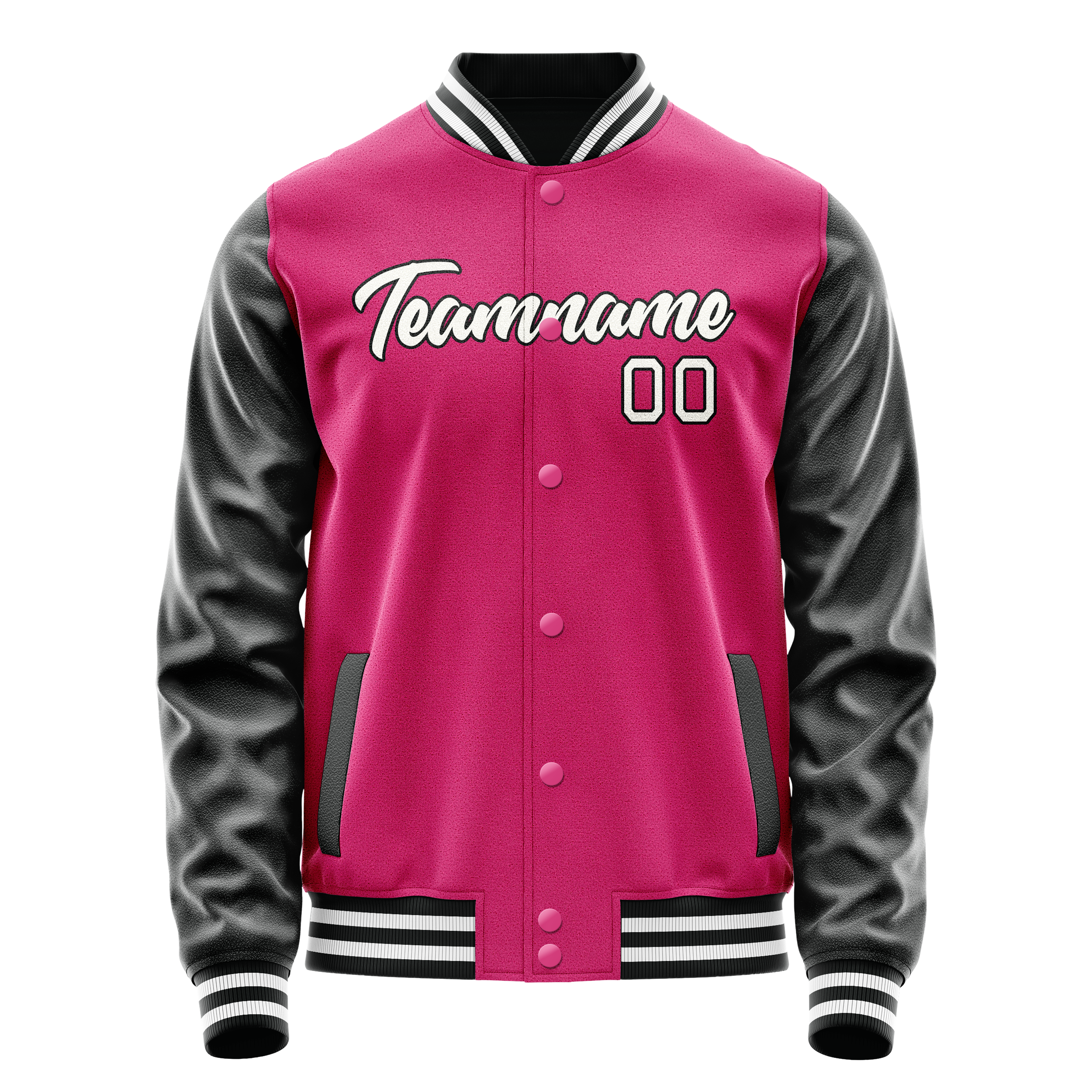 Personalized Pink & Black Solid Color Varsity Letterman Jacket