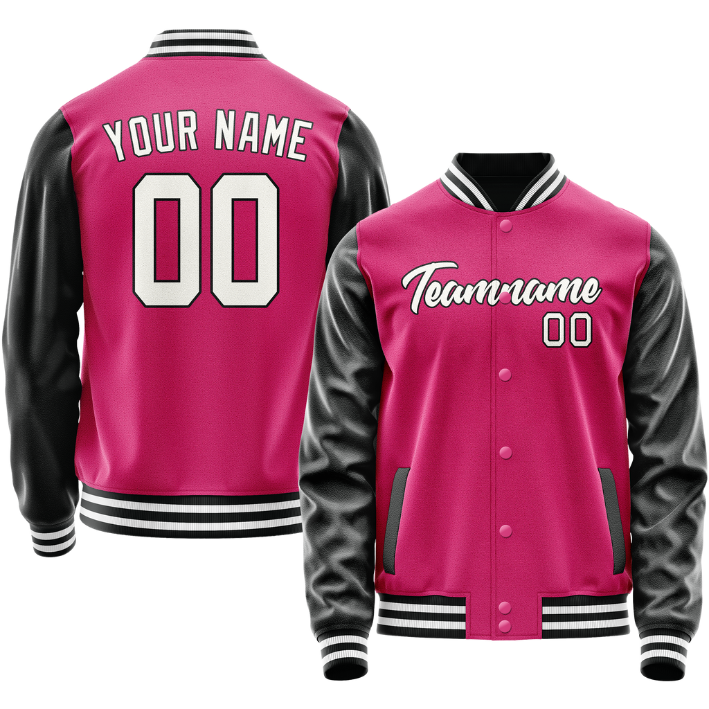 Personalized Pink & Black Solid Color Varsity Letterman Jacket