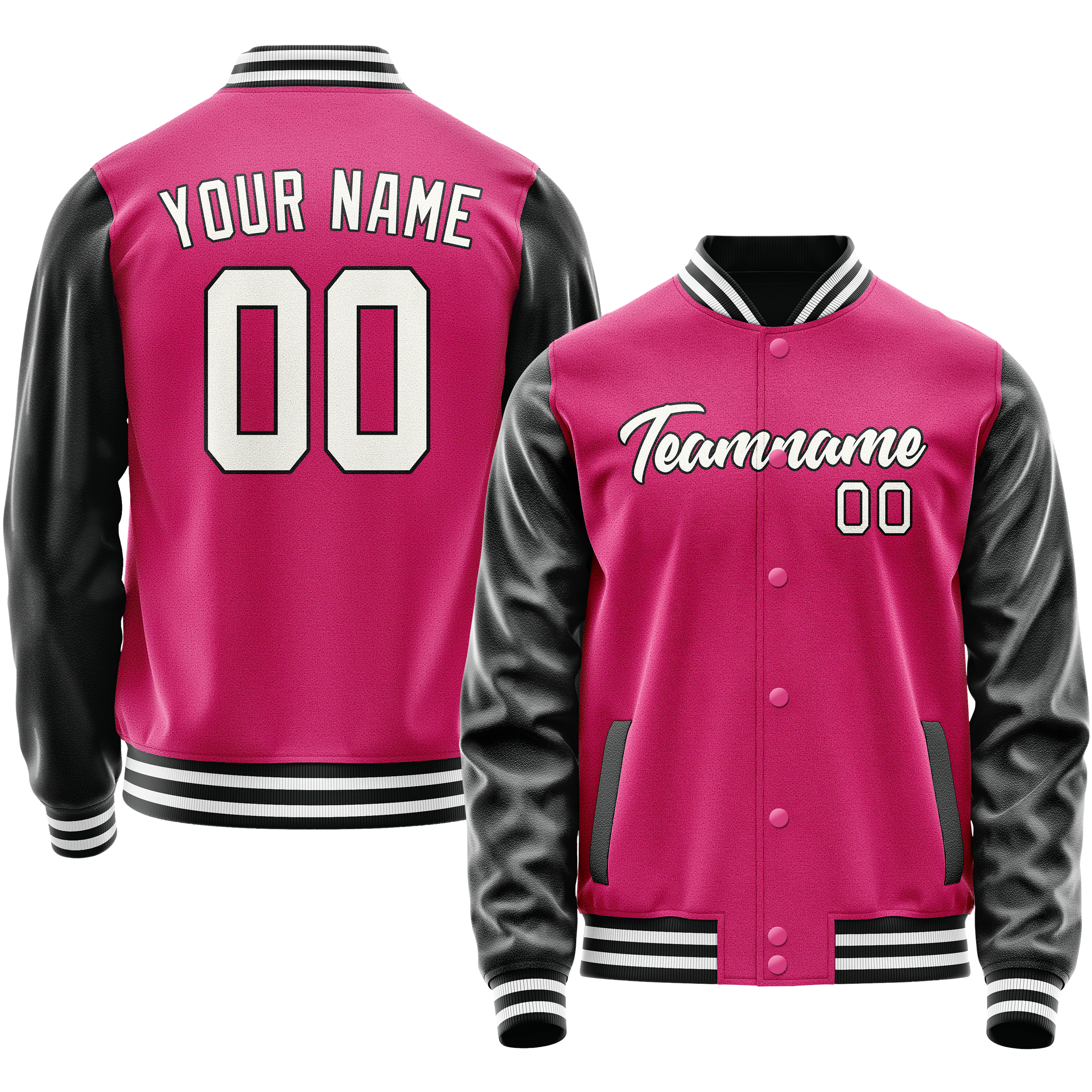 Personalized Pink & Black Solid Color Varsity Letterman Jacket